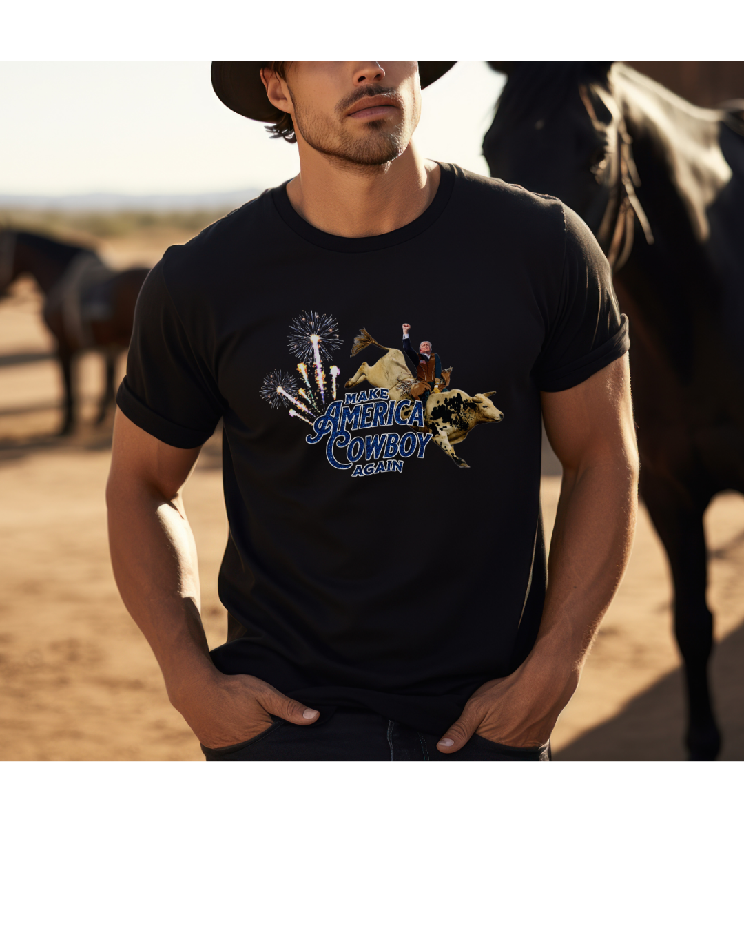 Make America Cowboy Again - Trump Bull Riding - Red Or Blue Font