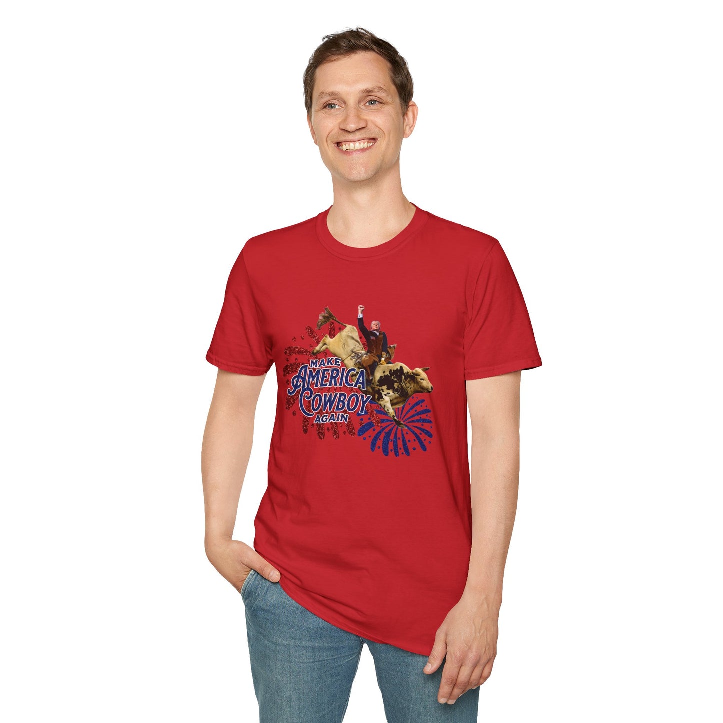 Trump Bull Riding Fireworks Glitter Print
