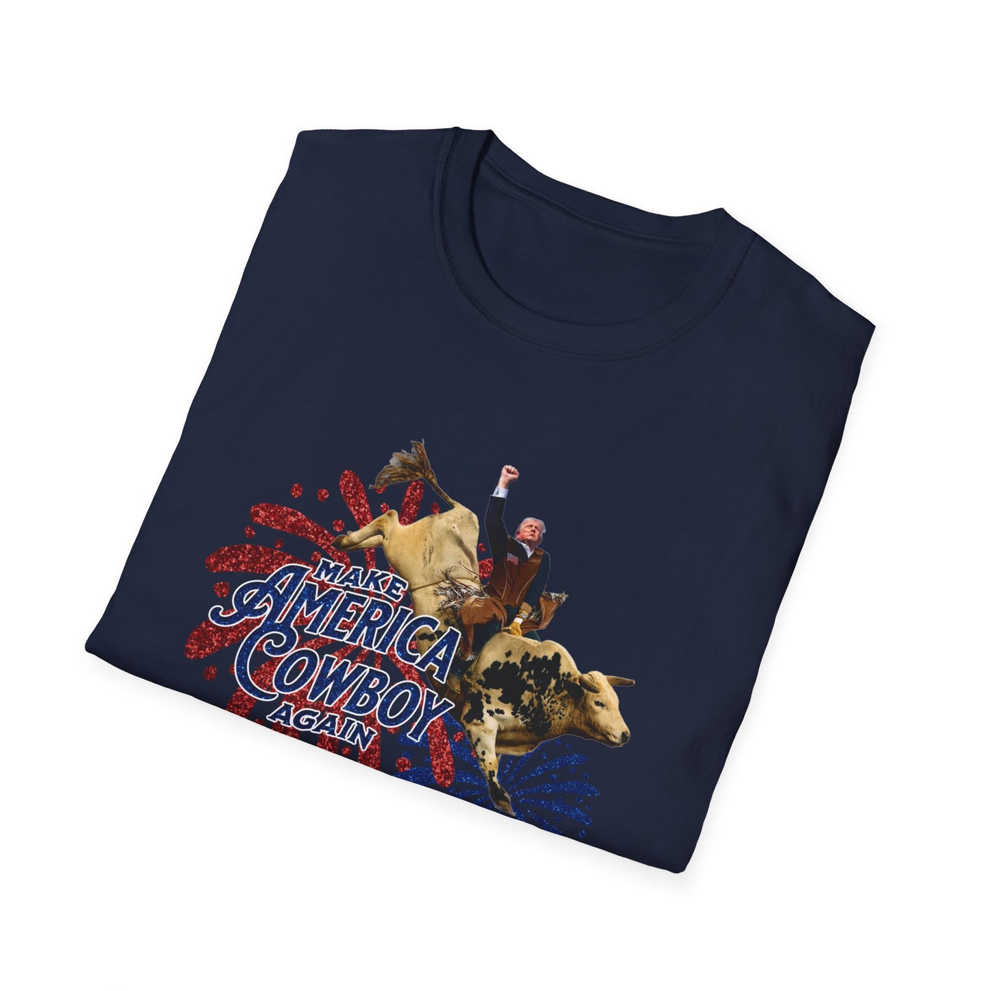 Trump Bull Riding Fireworks Glitter Print
