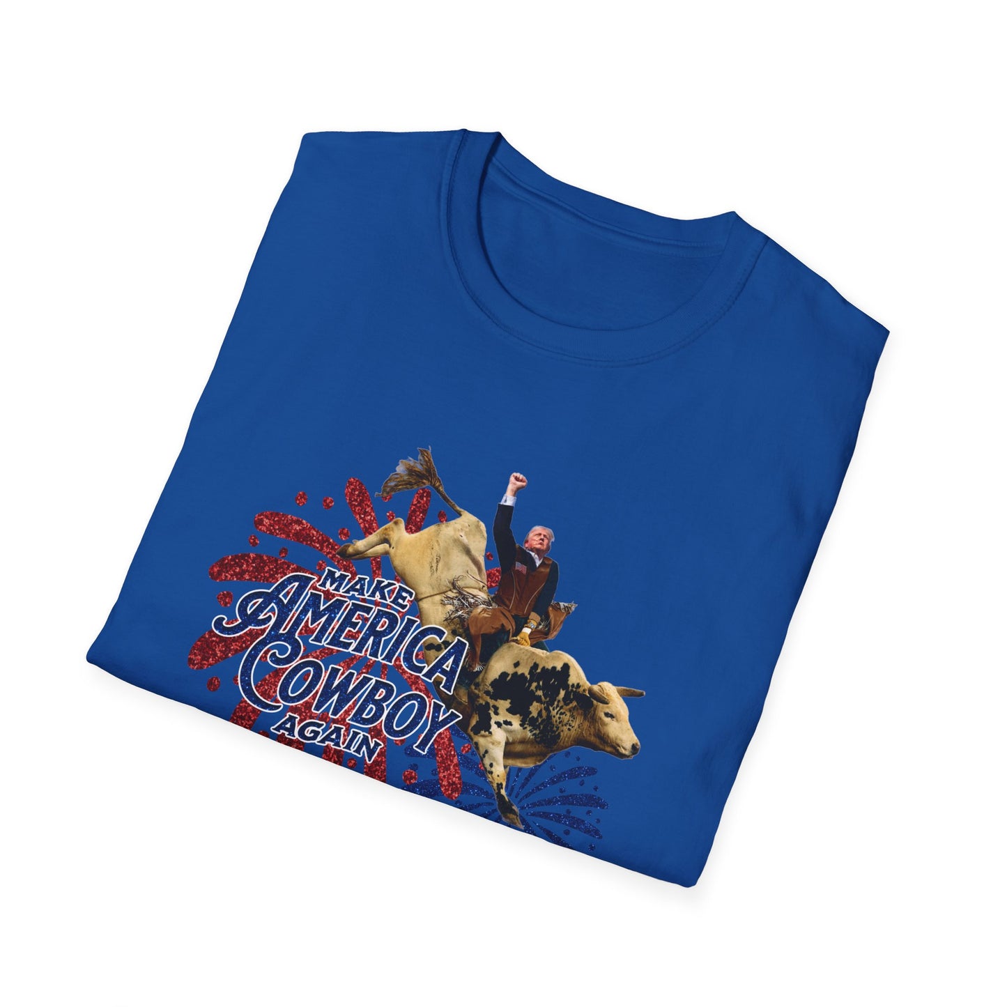Trump Bull Riding Fireworks Glitter Print