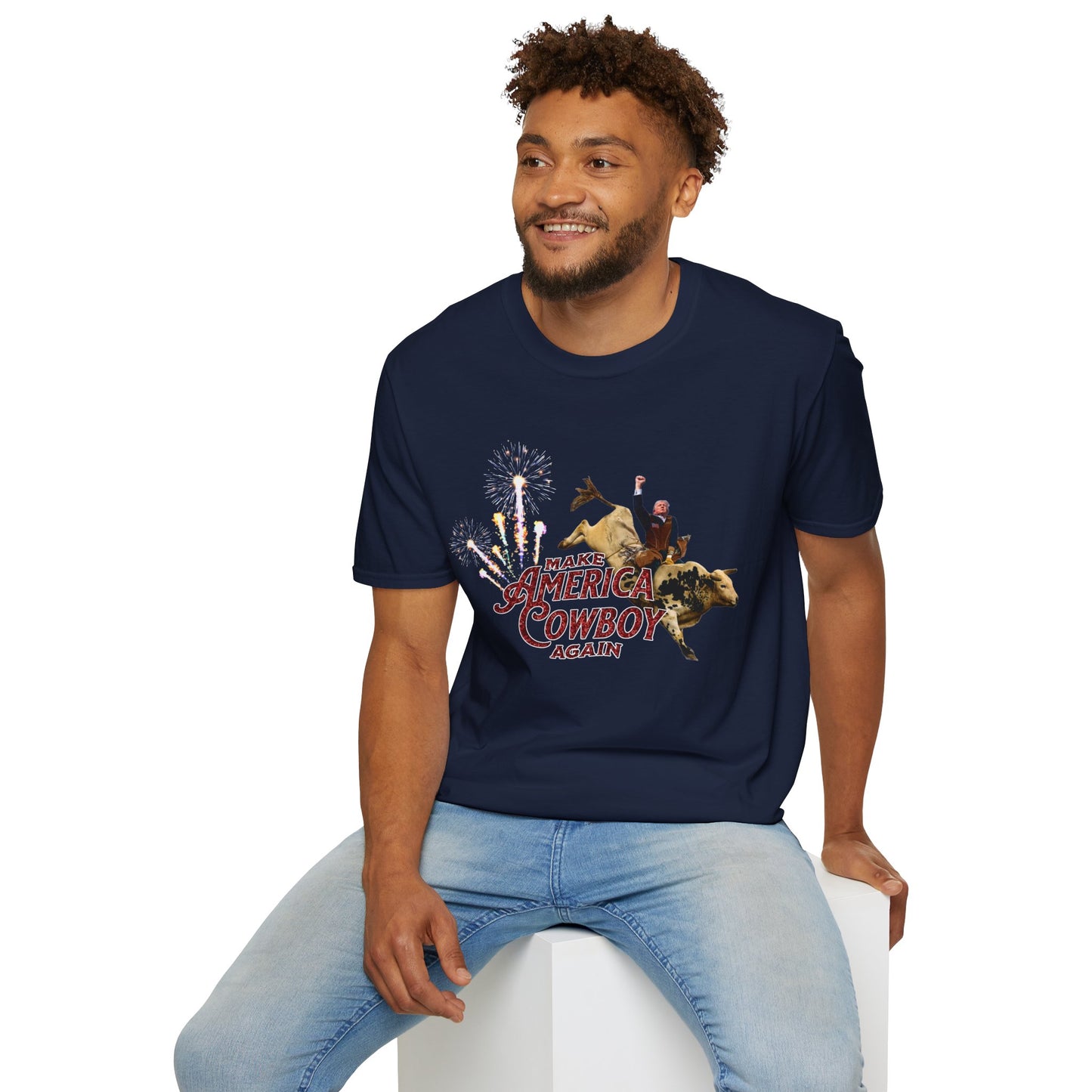 Make America Cowboy Again - Trump Bull Riding - Red Or Blue Font