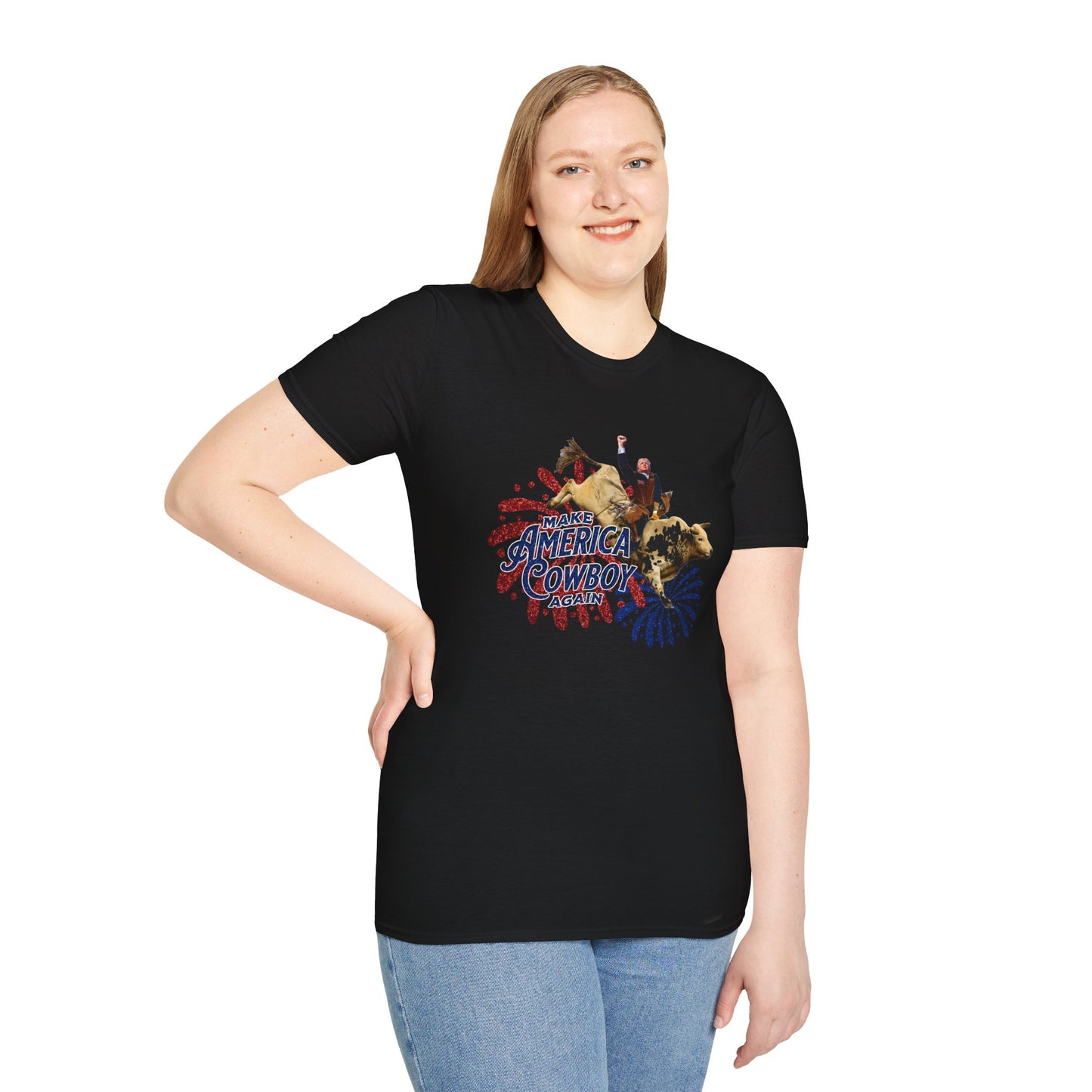 Trump Bull Riding Fireworks Glitter Print