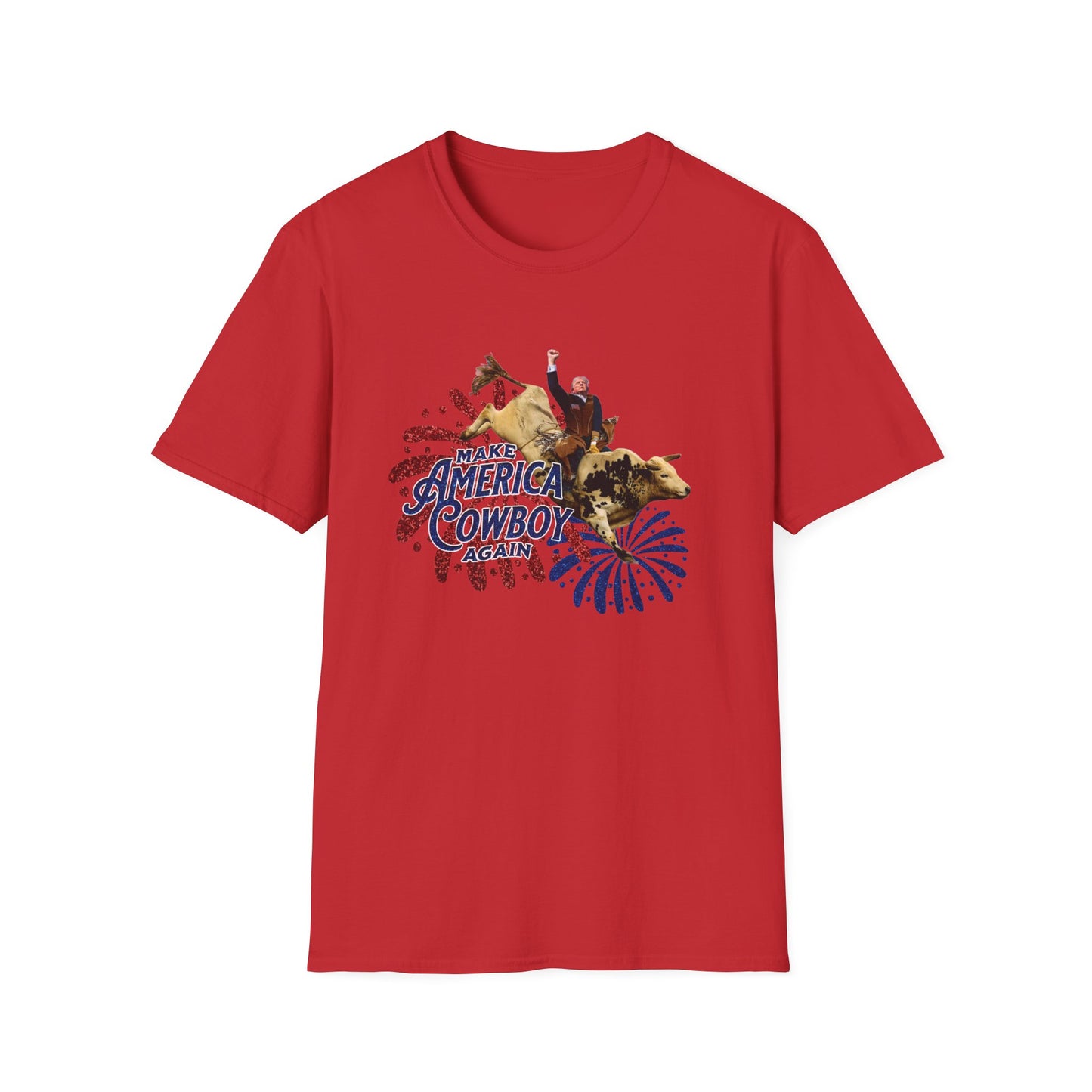 Trump Bull Riding Fireworks Glitter Print