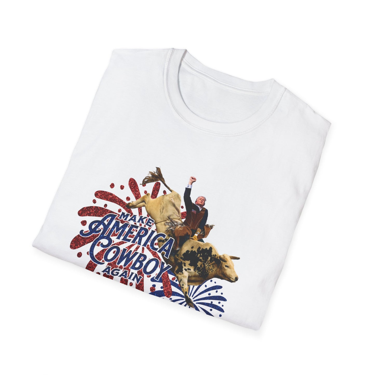 Trump Bull Riding Fireworks Glitter Print