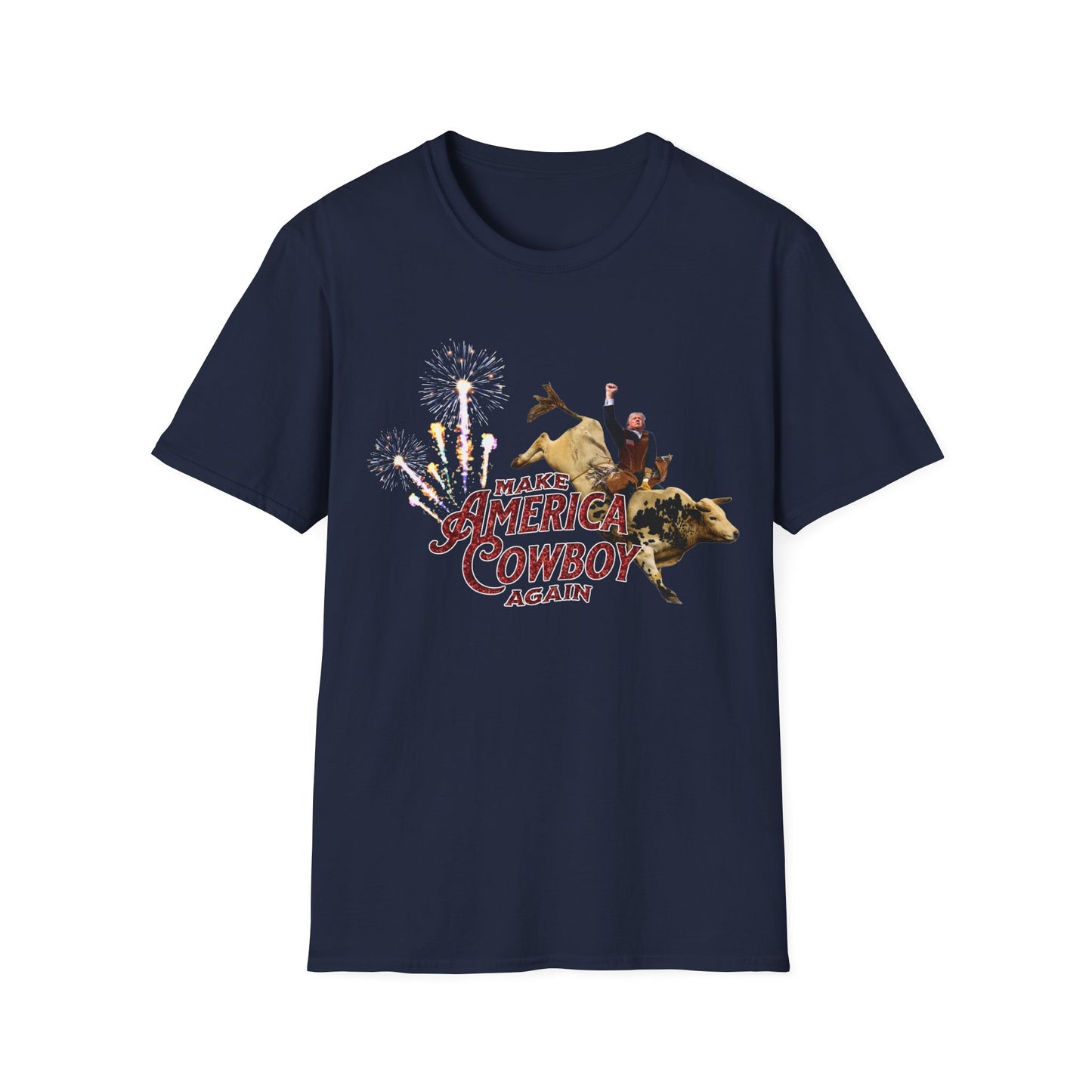 Make America Cowboy Again - Trump Bull Riding - Red Or Blue Font