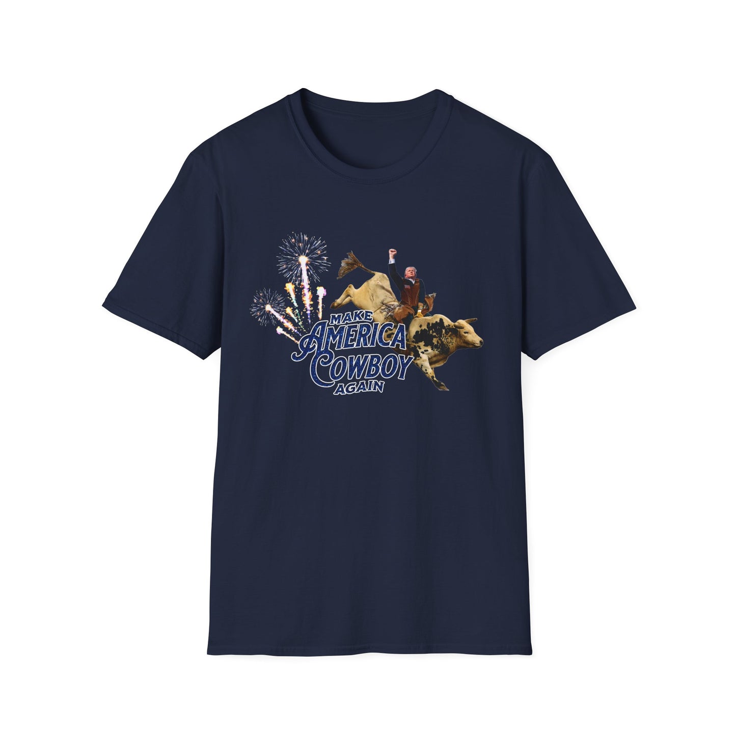 Make America Cowboy Again - Trump Bull Riding - Red Or Blue Font