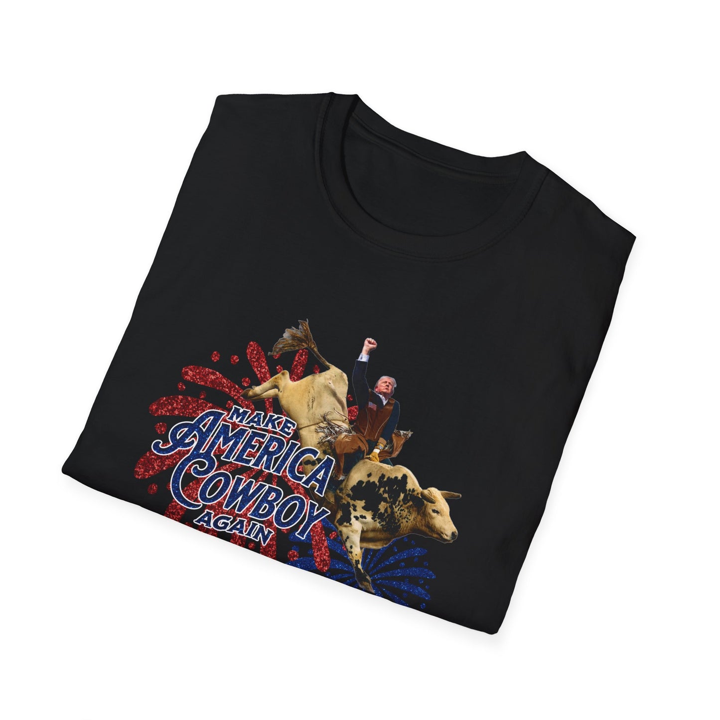 Trump Bull Riding Fireworks Glitter Print