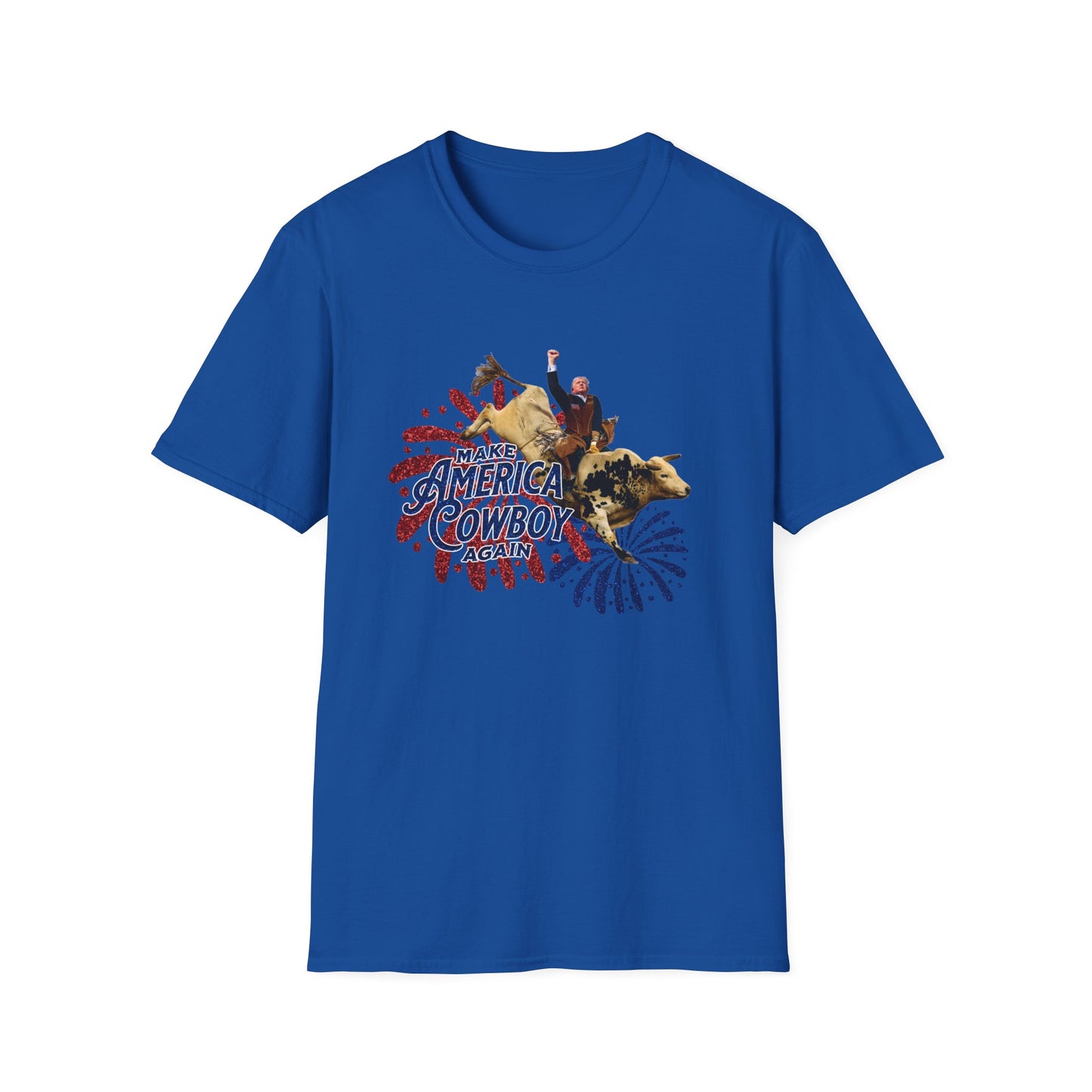 Trump Bull Riding Fireworks Glitter Print
