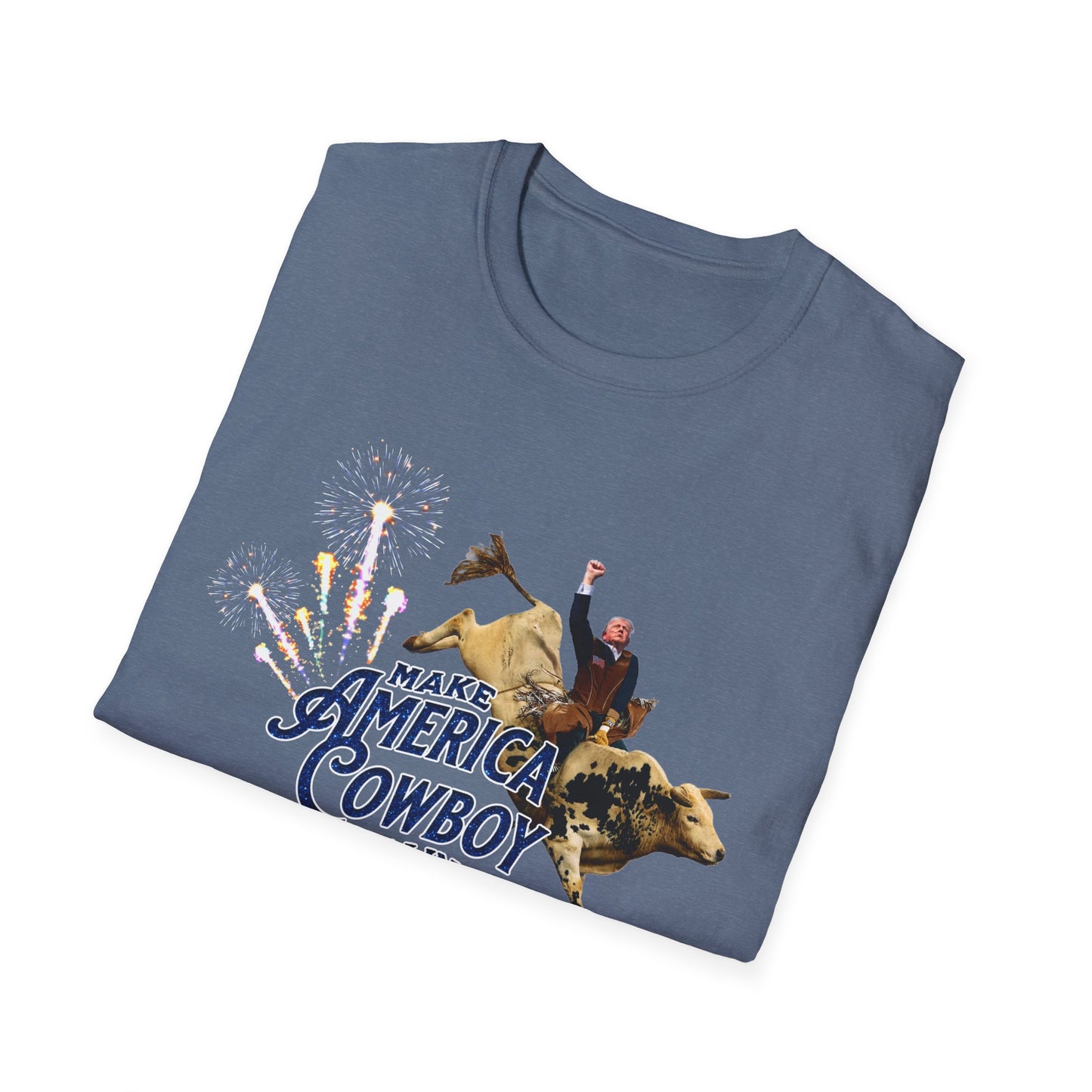 Make America Cowboy Again - Trump Bull Riding - Red Or Blue Font