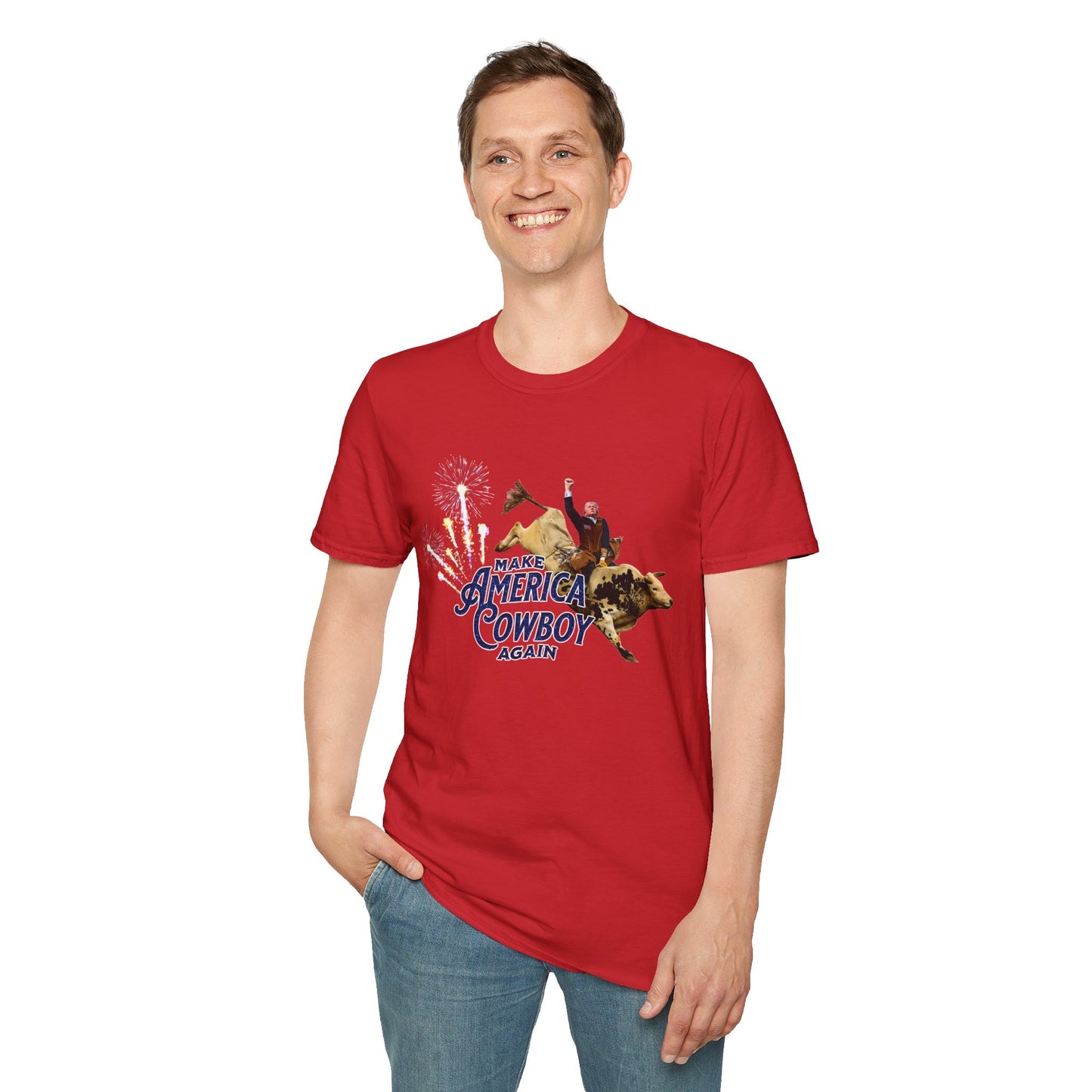 Make America Cowboy Again - Trump Bull Riding - Red Or Blue Font