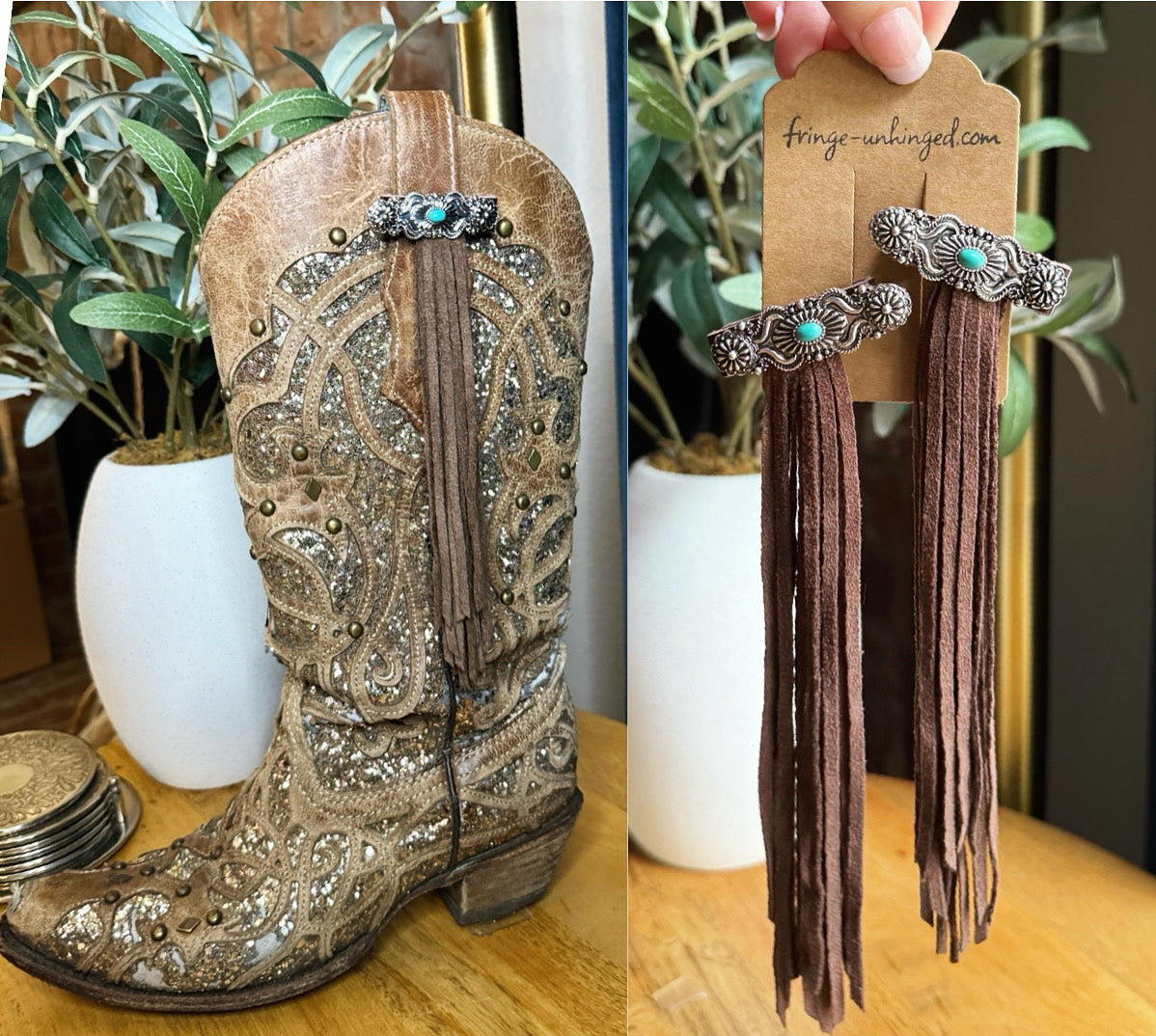 Suede Fringe Concho Boot Tassels