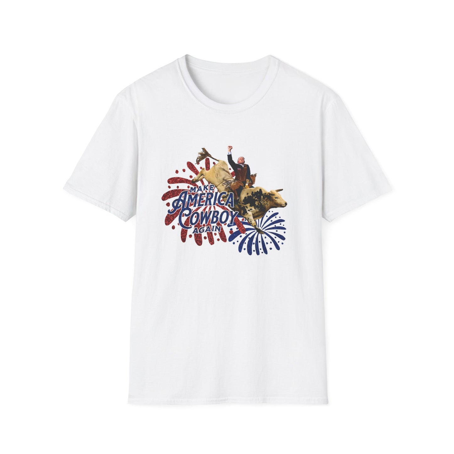 Trump Bull Riding Fireworks Glitter Print