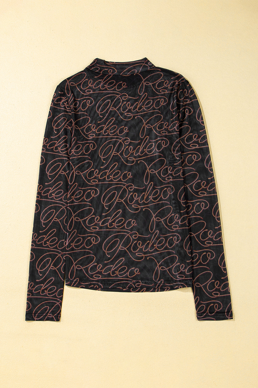 Black Rodeo Mock Neck Long Sleeve Mesh Top