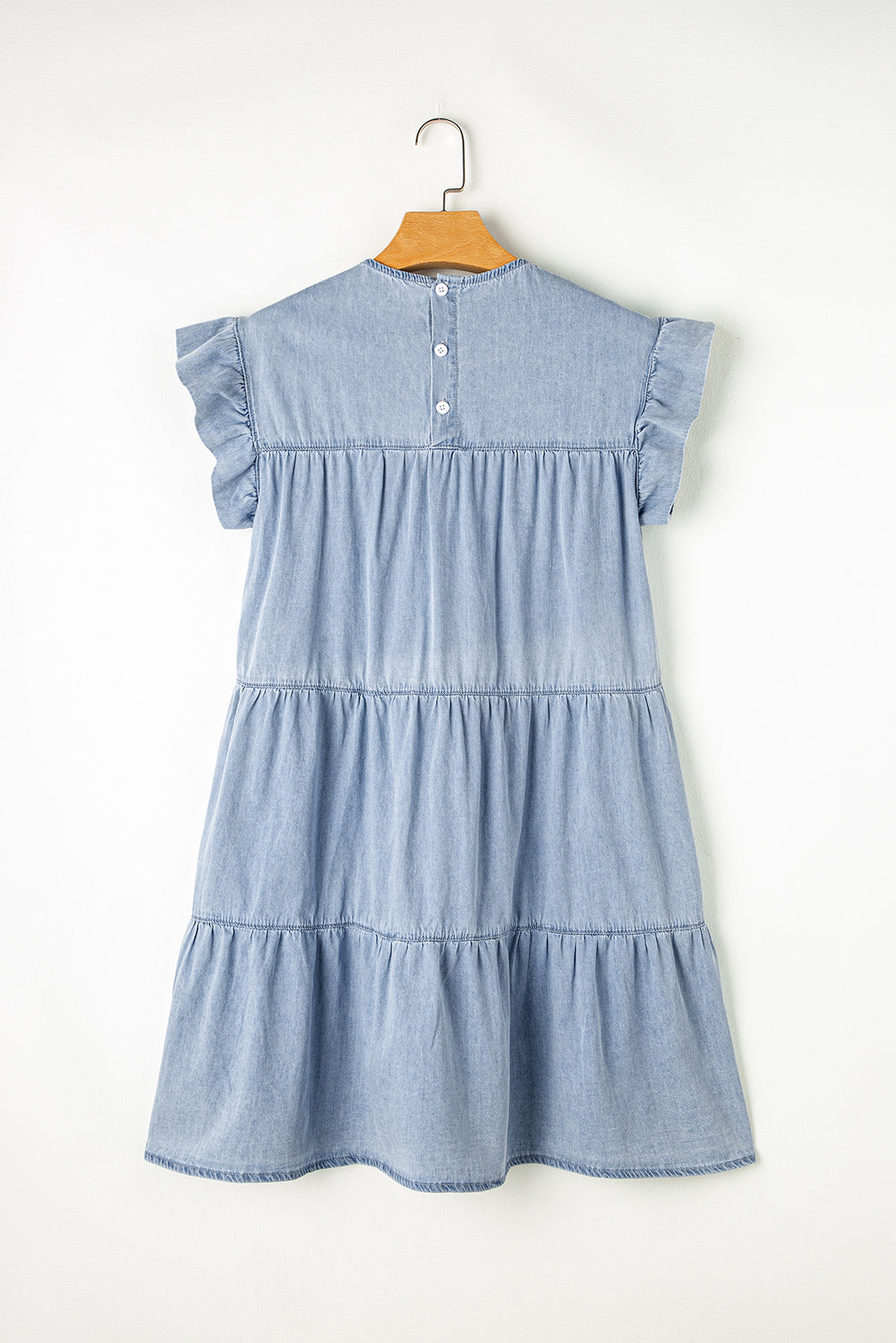 Ruffle Short Sleeve Tiered A-line Denim Dress
