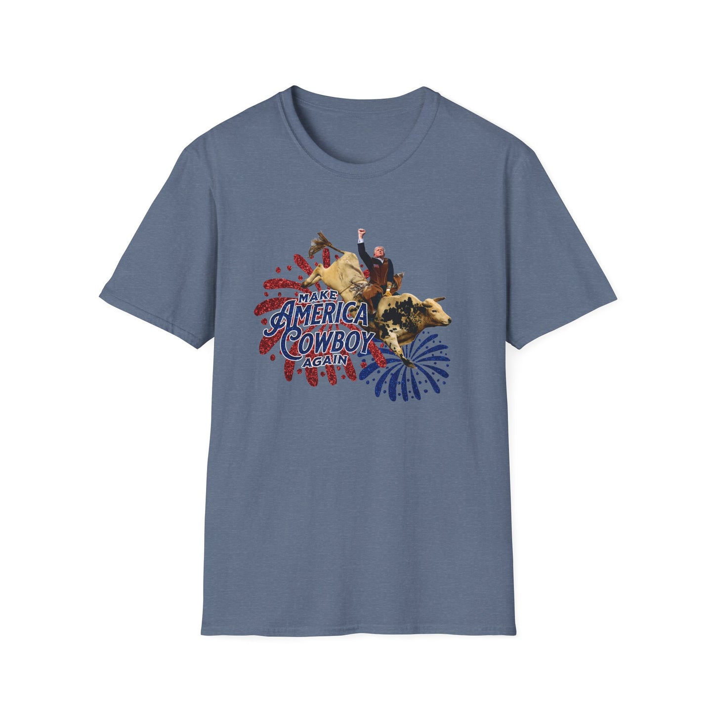 Trump Bull Riding Fireworks Glitter Print