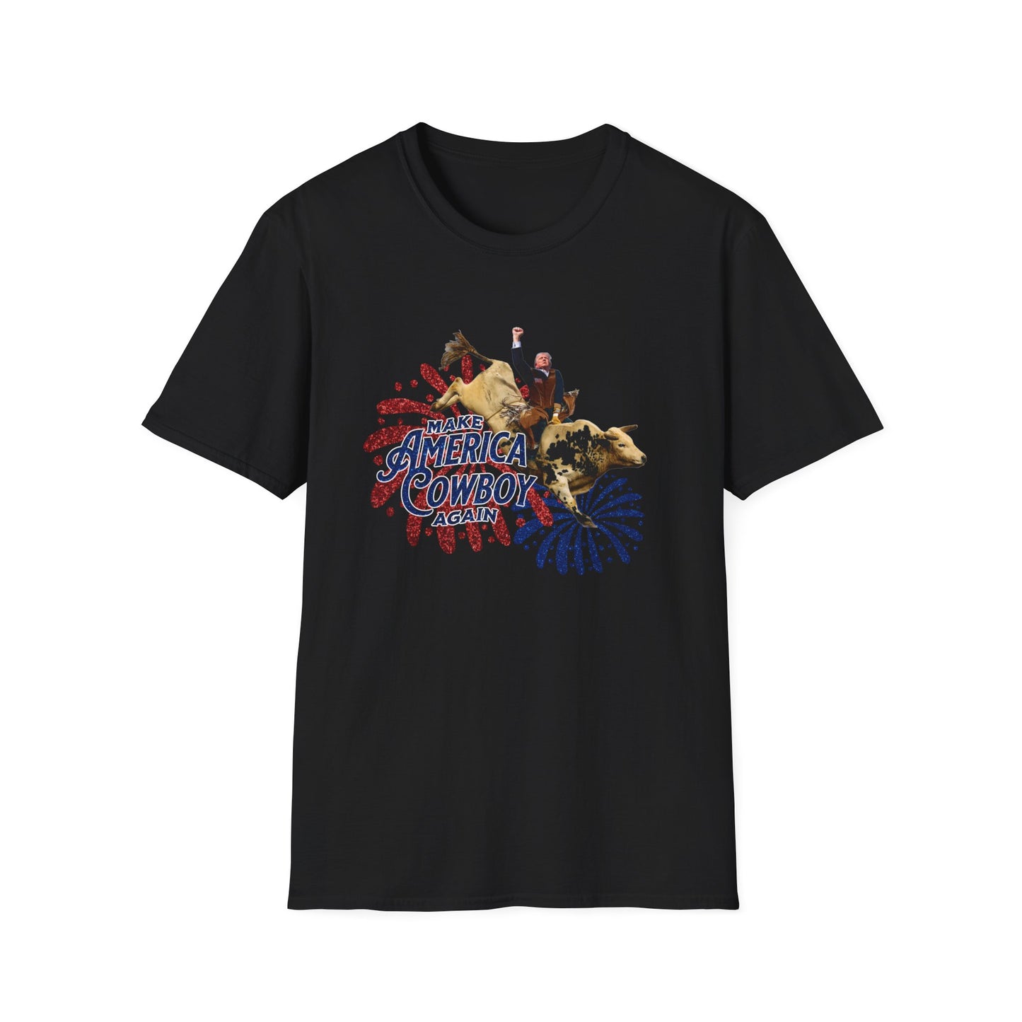 Trump Bull Riding Fireworks Glitter Print