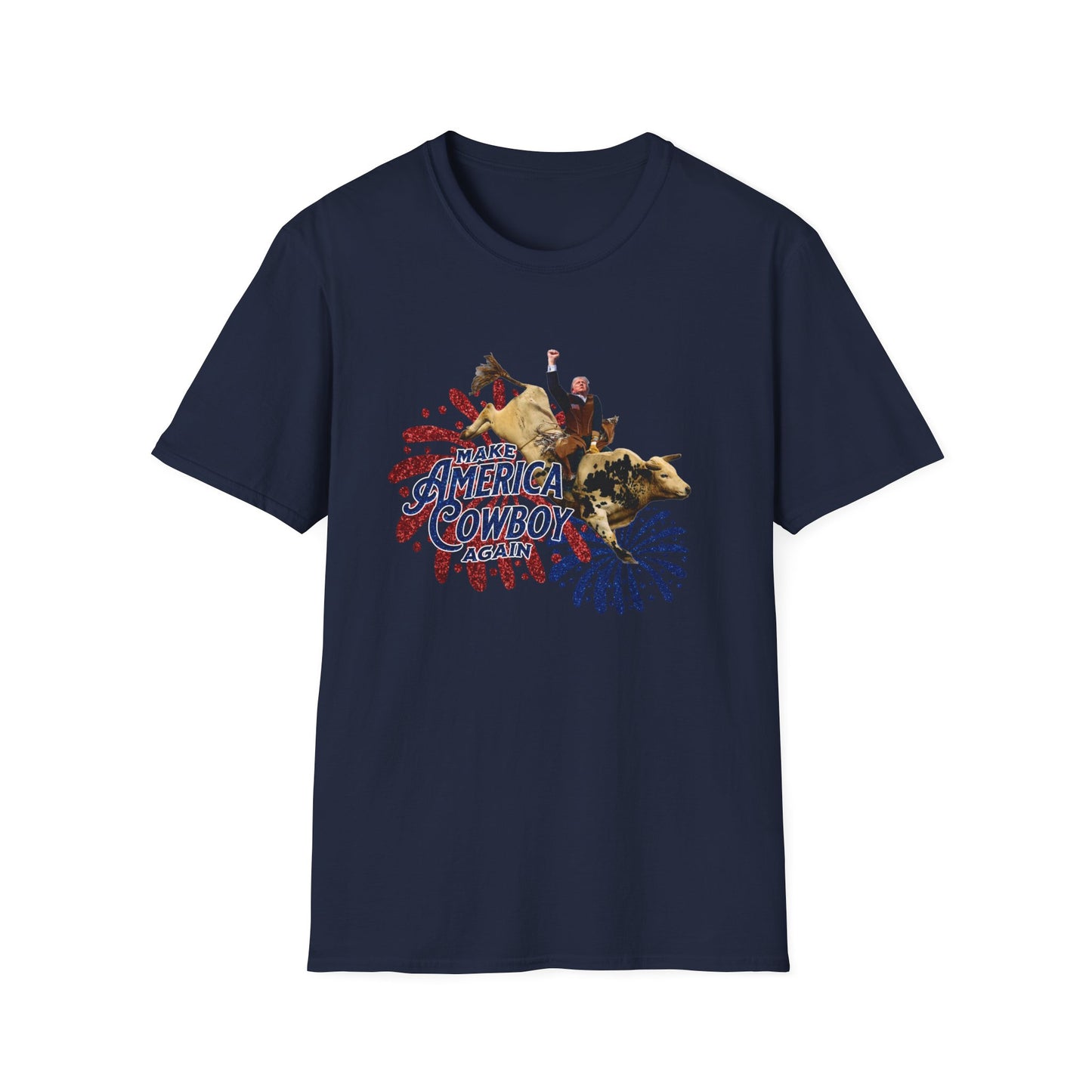 Trump Bull Riding Fireworks Glitter Print