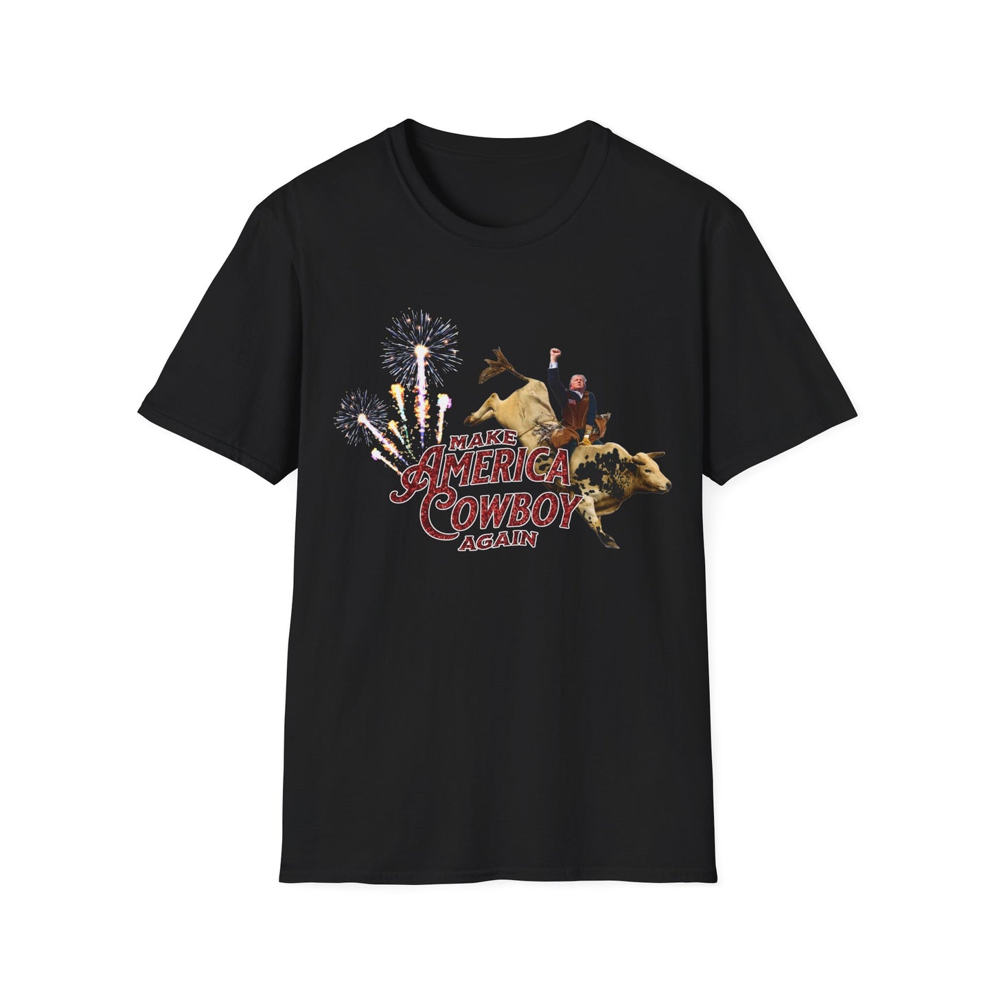 Make America Cowboy Again - Trump Bull Riding - Red Or Blue Font
