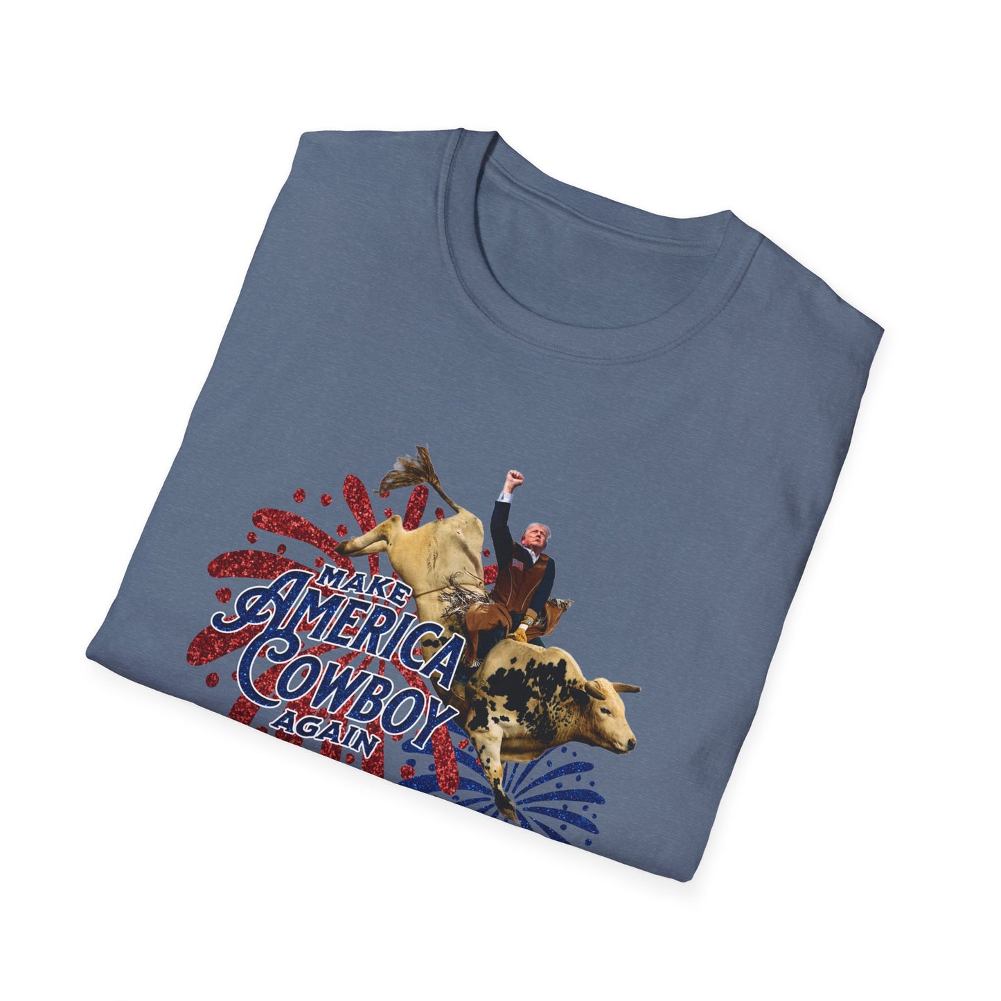 Trump Bull Riding Fireworks Glitter Print