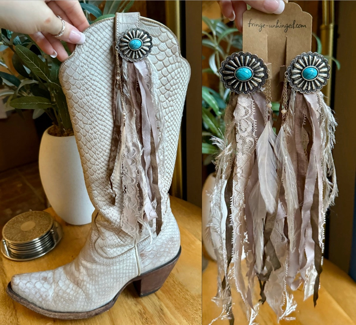 Deluxe Boot Tassels With Concho & Feathers