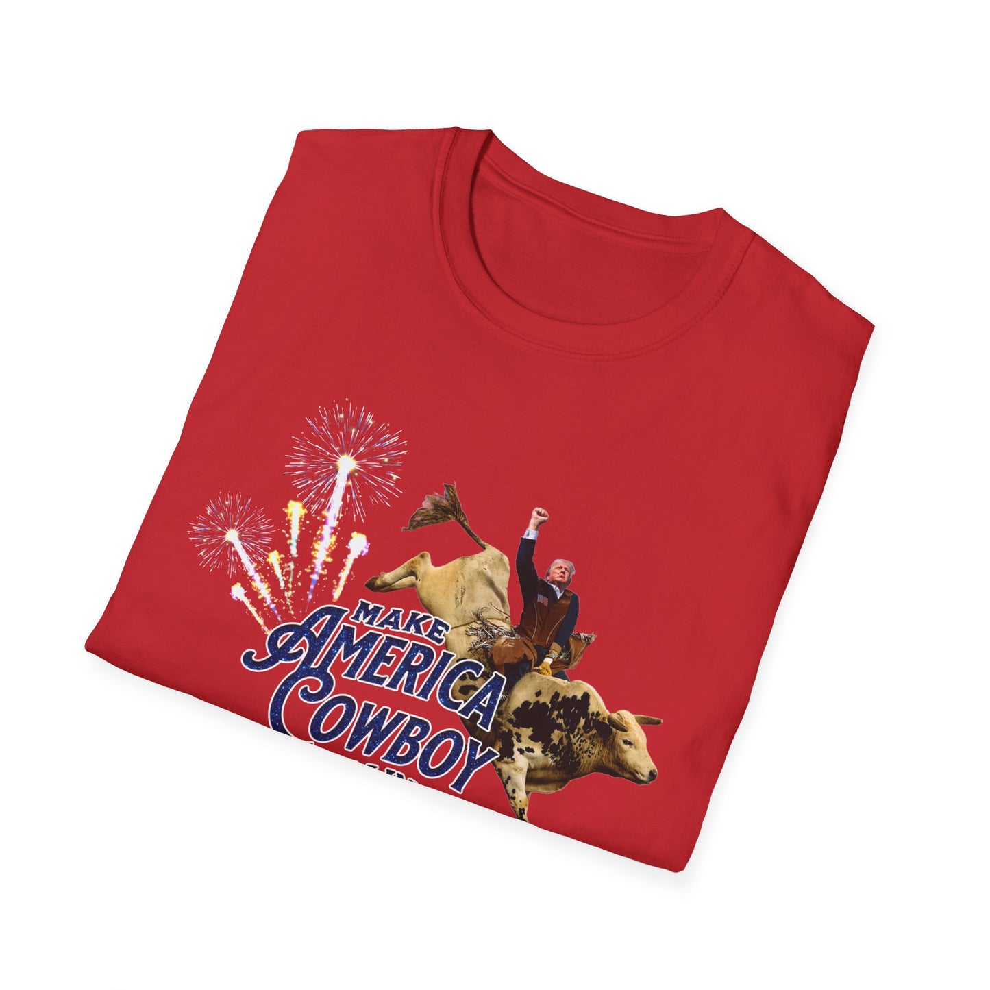 Make America Cowboy Again - Trump Bull Riding - Red Or Blue Font