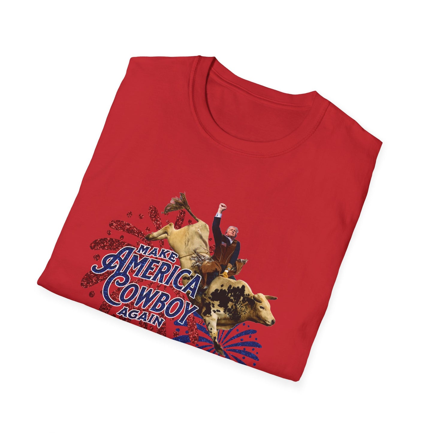 Trump Bull Riding Fireworks Glitter Print