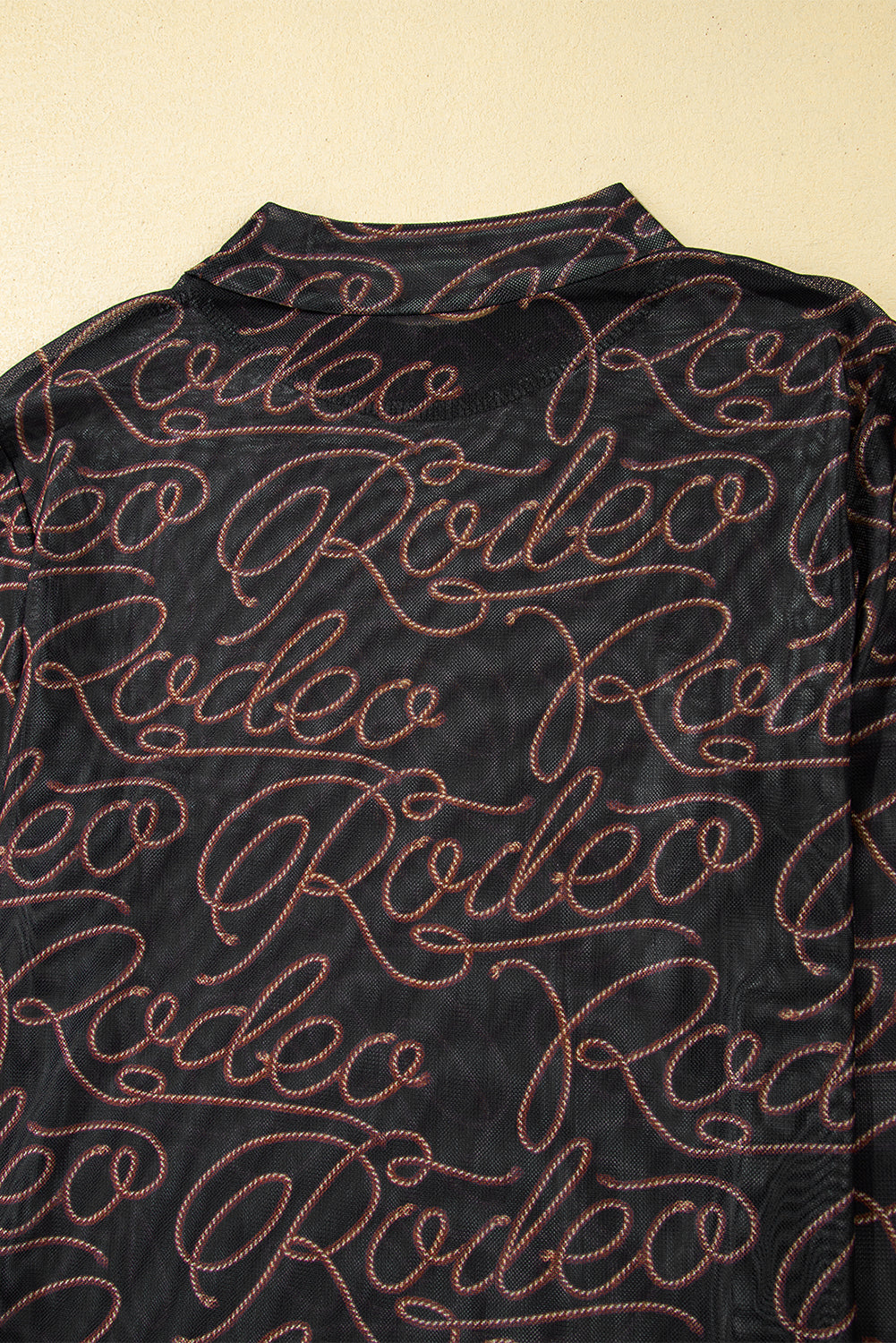 Black Rodeo Mock Neck Long Sleeve Mesh Top
