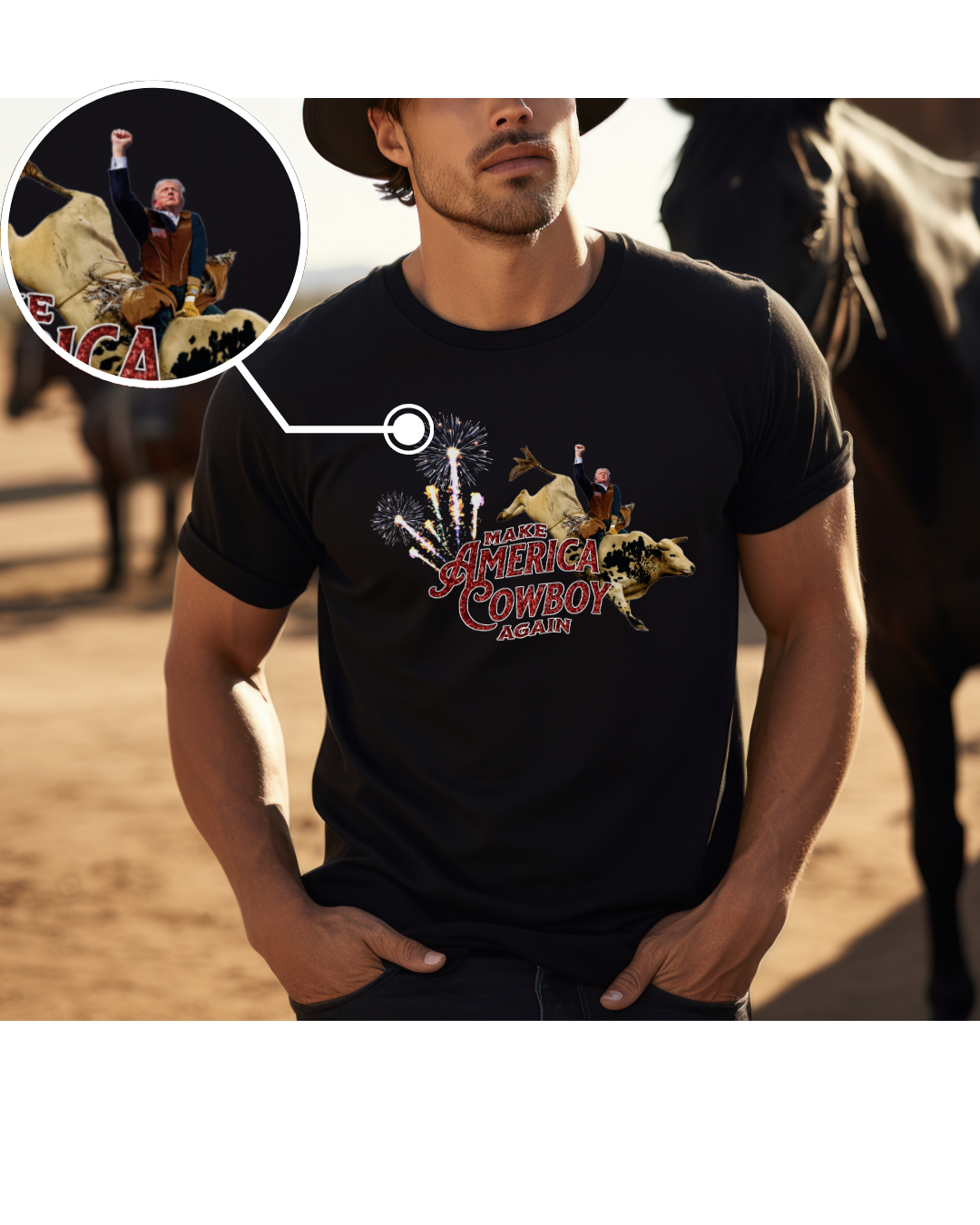 Make America Cowboy Again - Trump Bull Riding - Red Or Blue Font