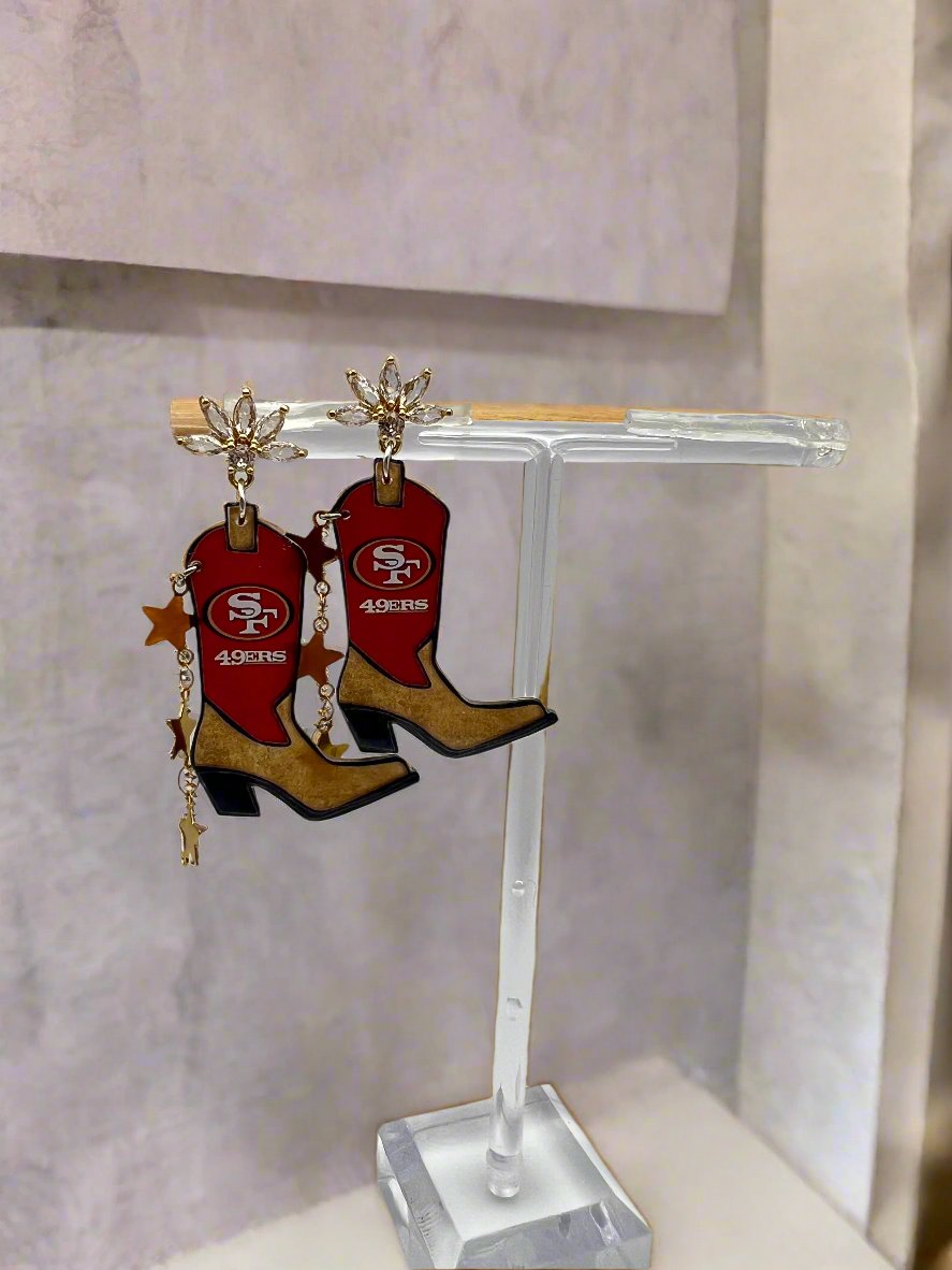 49ers Cowboy Boot Football Earrings