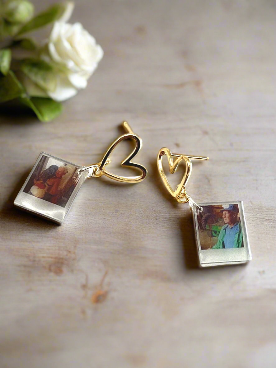 Single Photo Heart Earrings {Micro Memories}