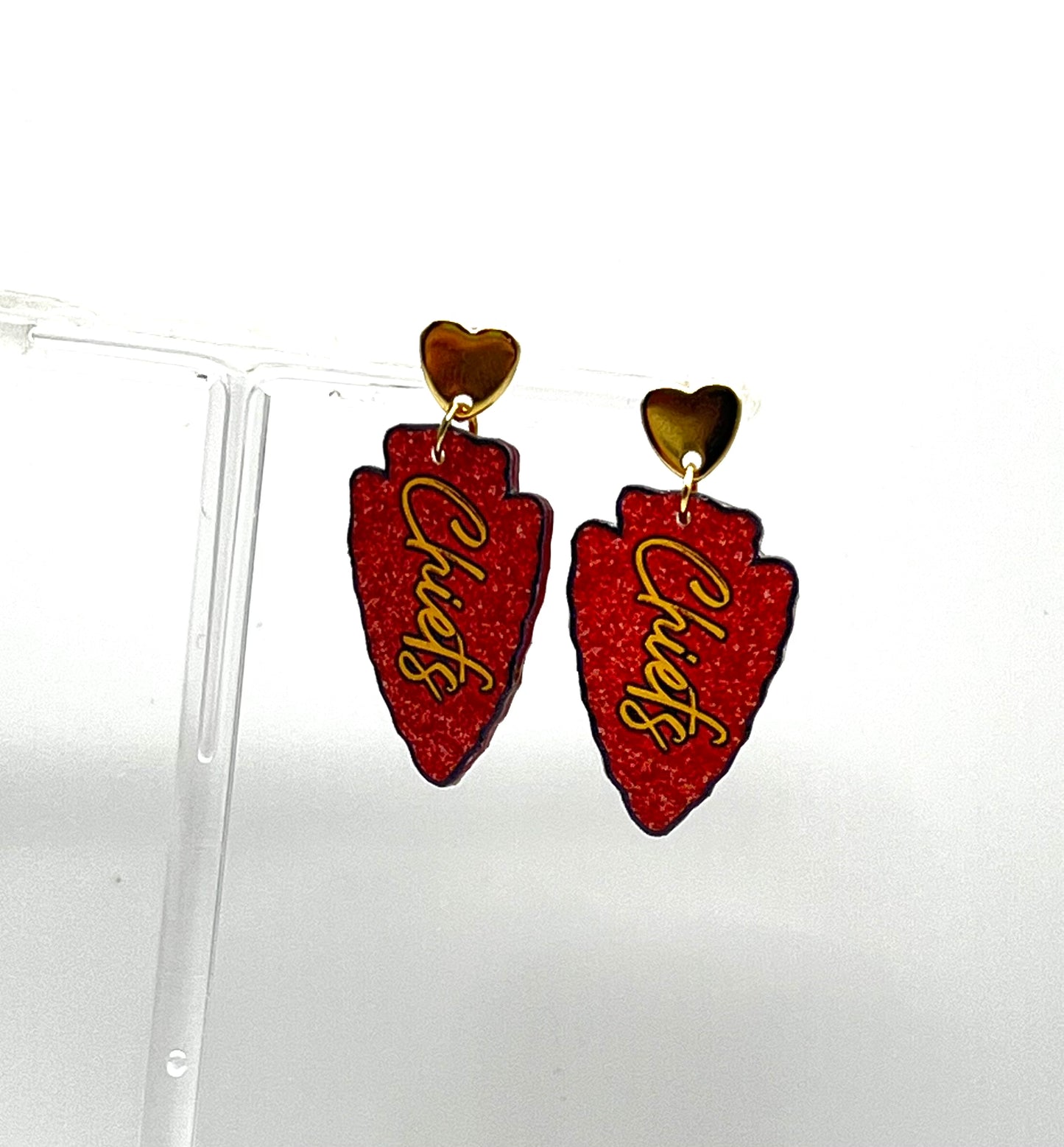 KC Chiefs Glitter Arrowhead Football Earrings