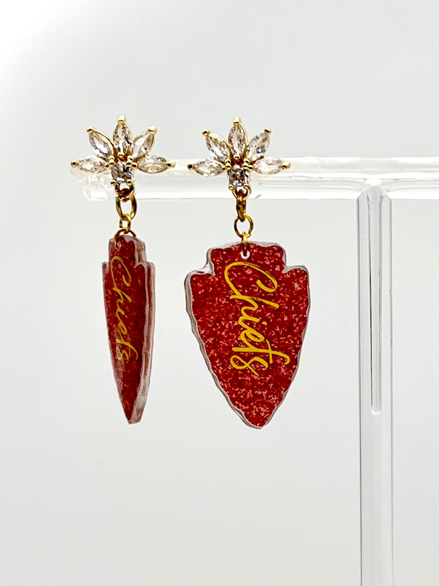 KC Chiefs Glitter Arrowhead Football Earrings