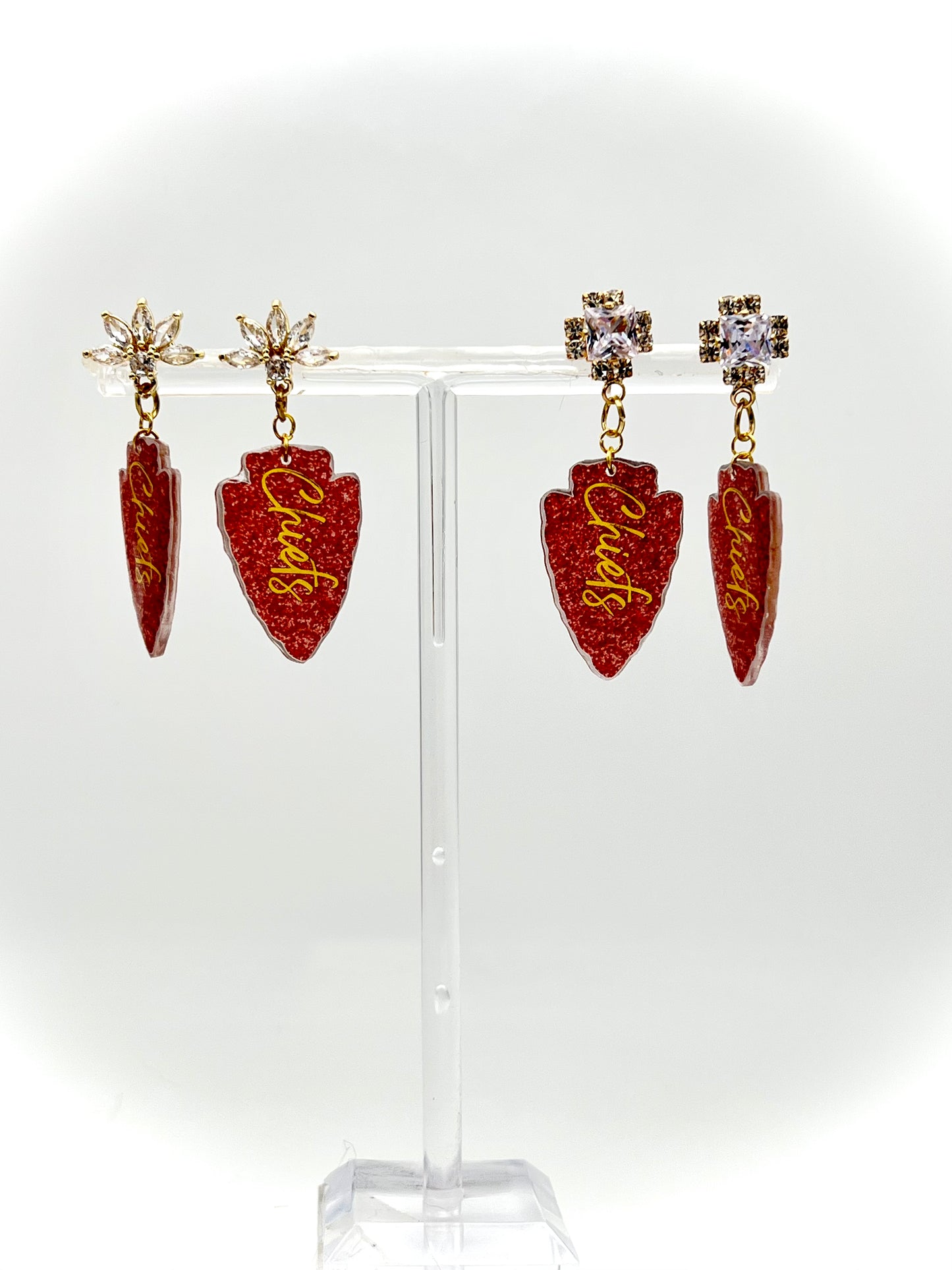 KC Chiefs Glitter Arrowhead Football Earrings