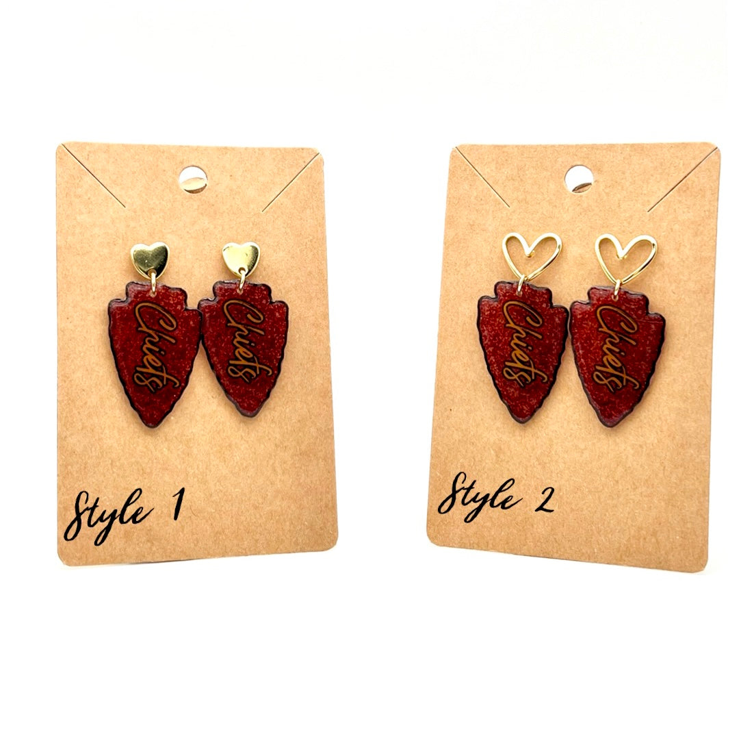 KC Chiefs Glitter Arrowhead Football Earrings