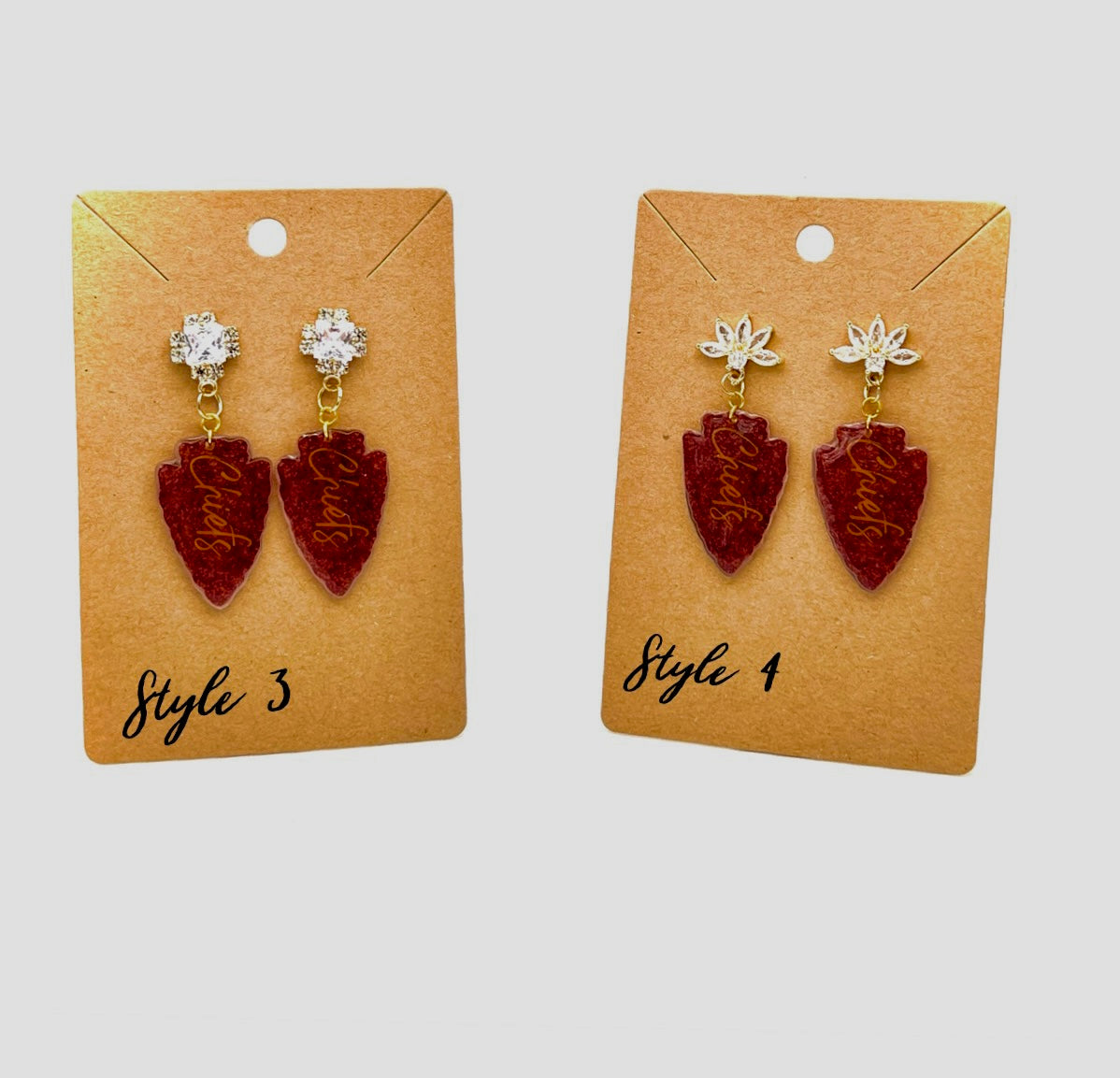 KC Chiefs Glitter Arrowhead Football Earrings