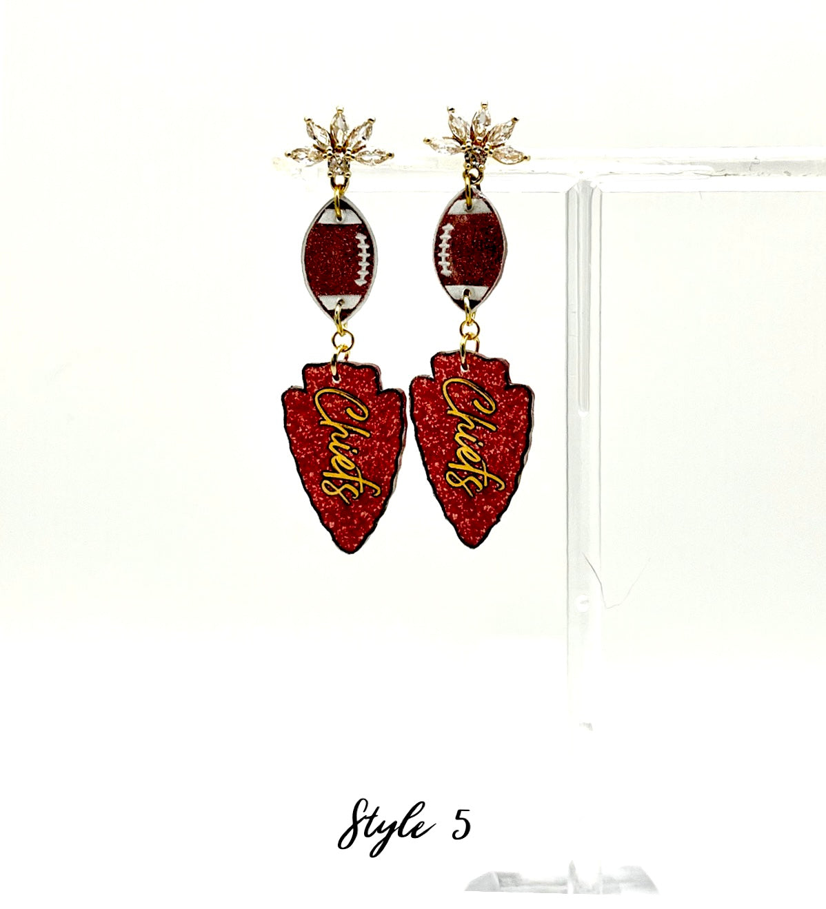 KC Chiefs Glitter Arrowhead Football Earrings