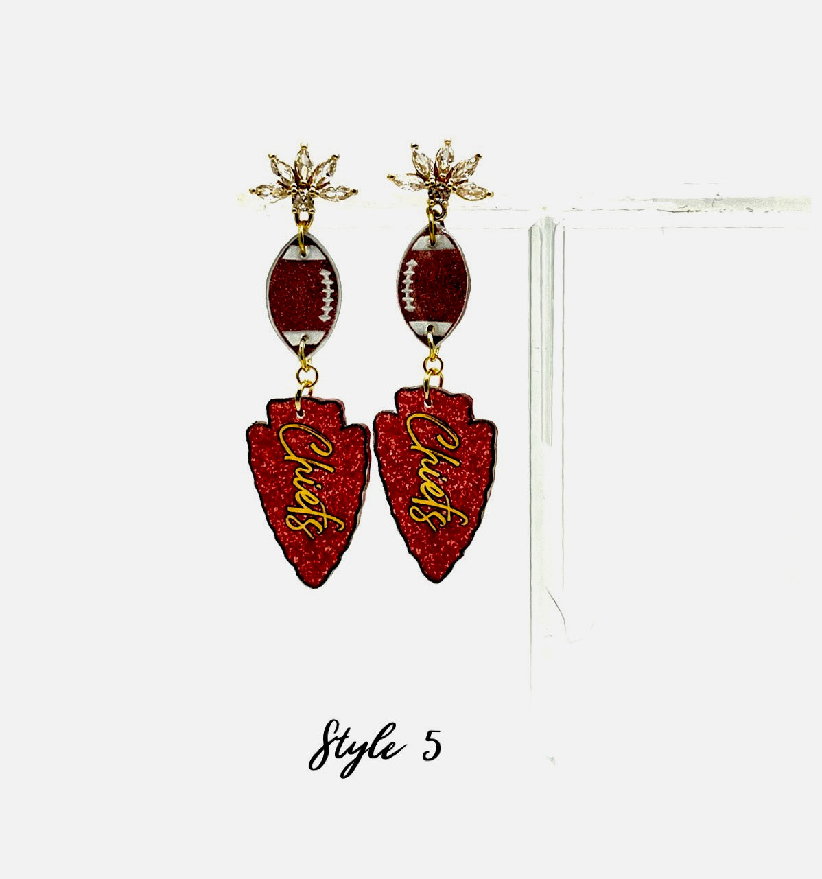 KC Chiefs Glitter Arrowhead Football Earrings