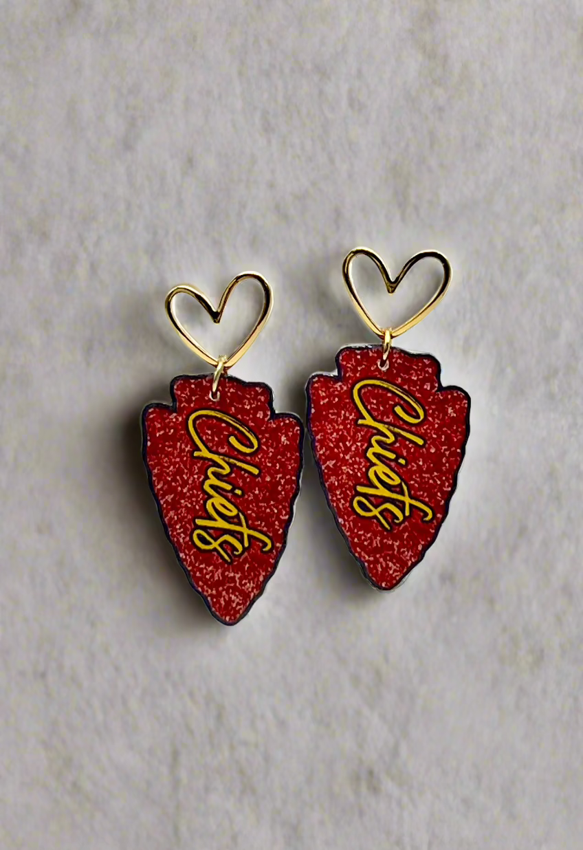 KC Chiefs Glitter Arrowhead Football Earrings