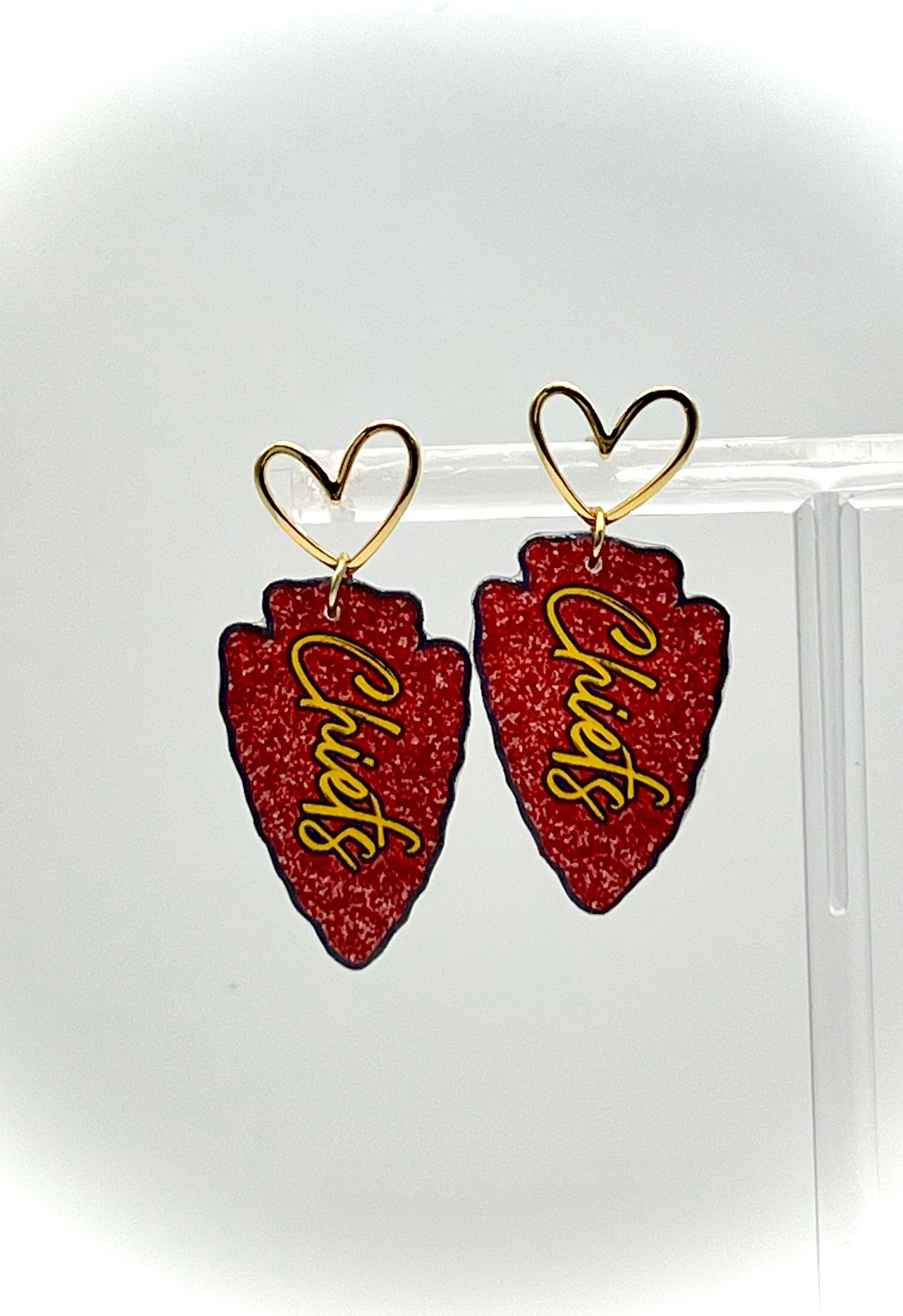 KC Chiefs Glitter Arrowhead Football Earrings