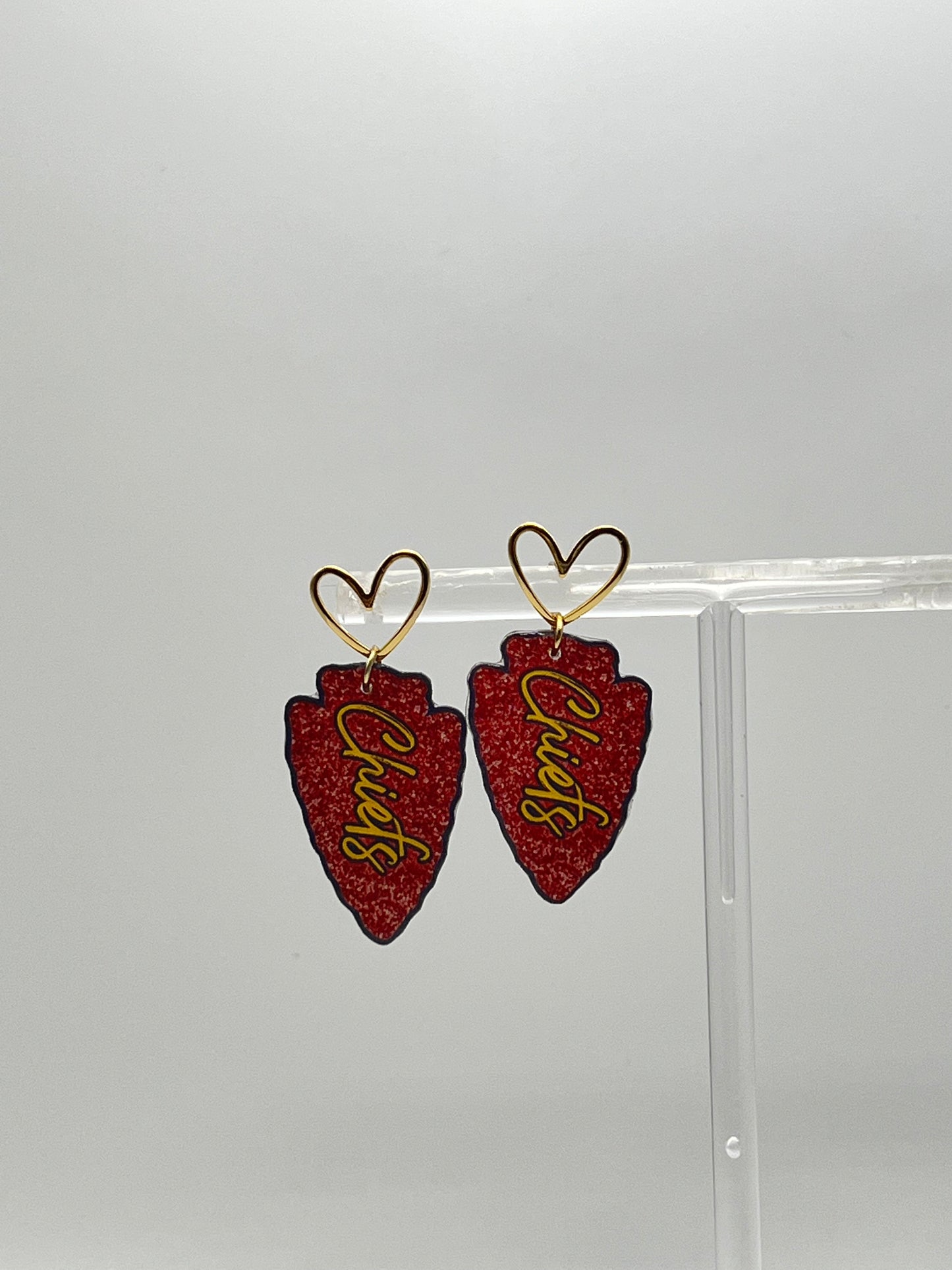 KC Chiefs Glitter Arrowhead Football Earrings