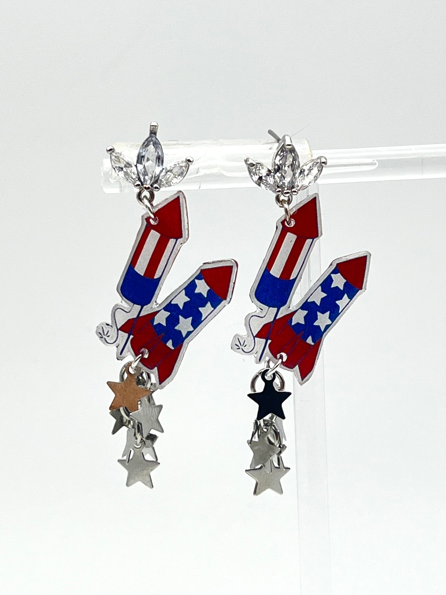 Patriotic Rocket Silver Star Earrings