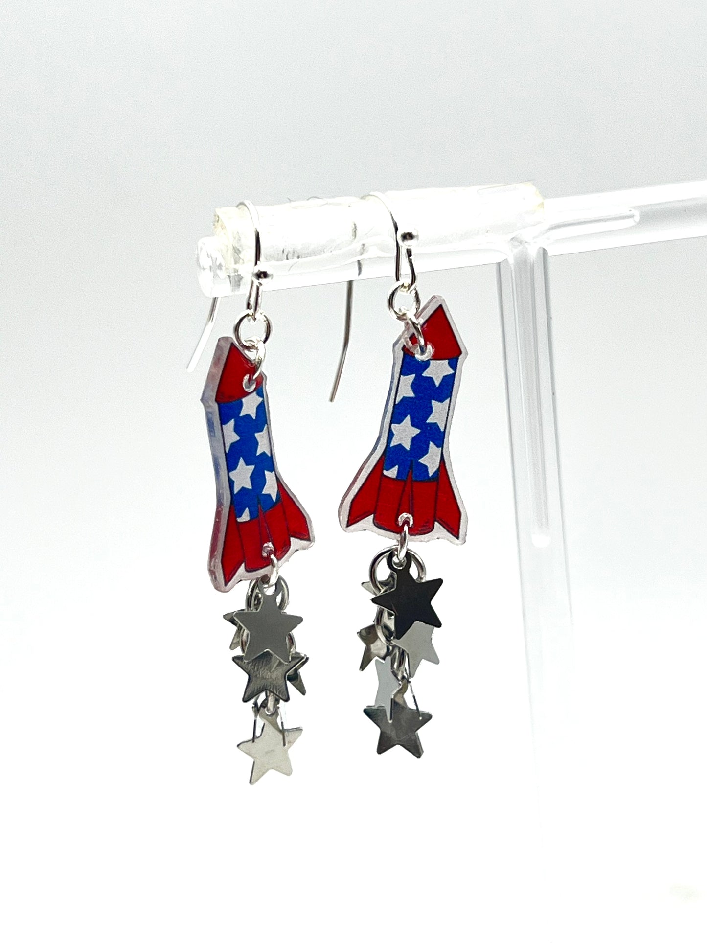Patriotic Rocket Silver Star Earrings