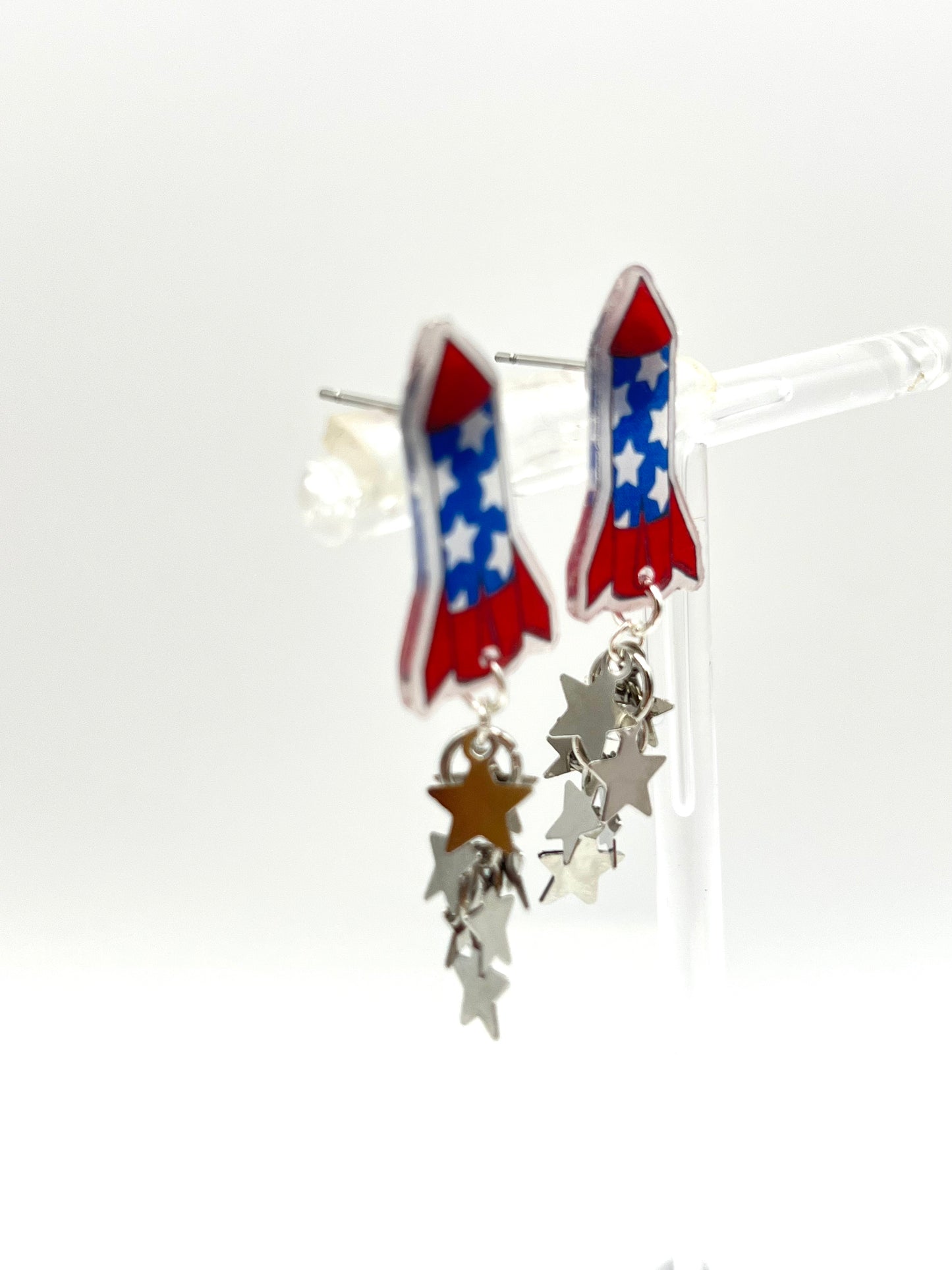 Patriotic Rocket Silver Star Earrings