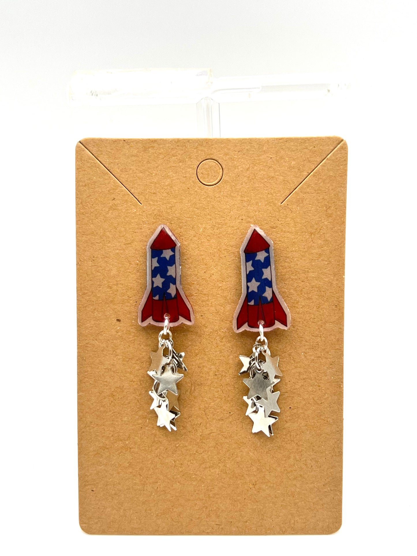 Patriotic Rocket Silver Star Earrings