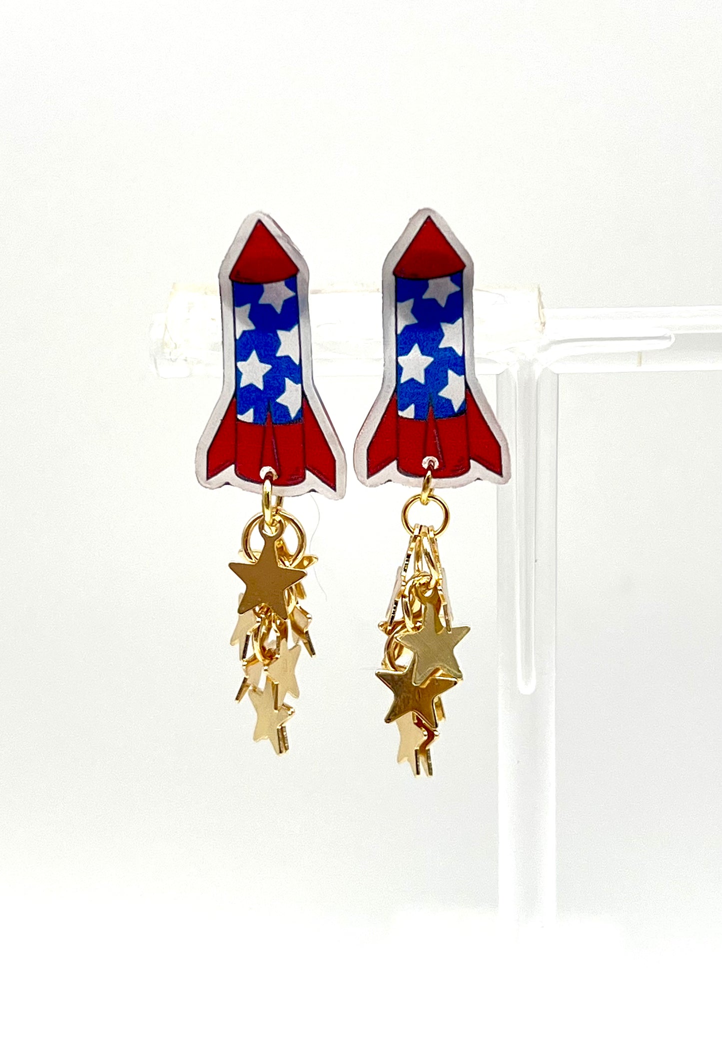 Patriotic Rocket Gold Star Earrings