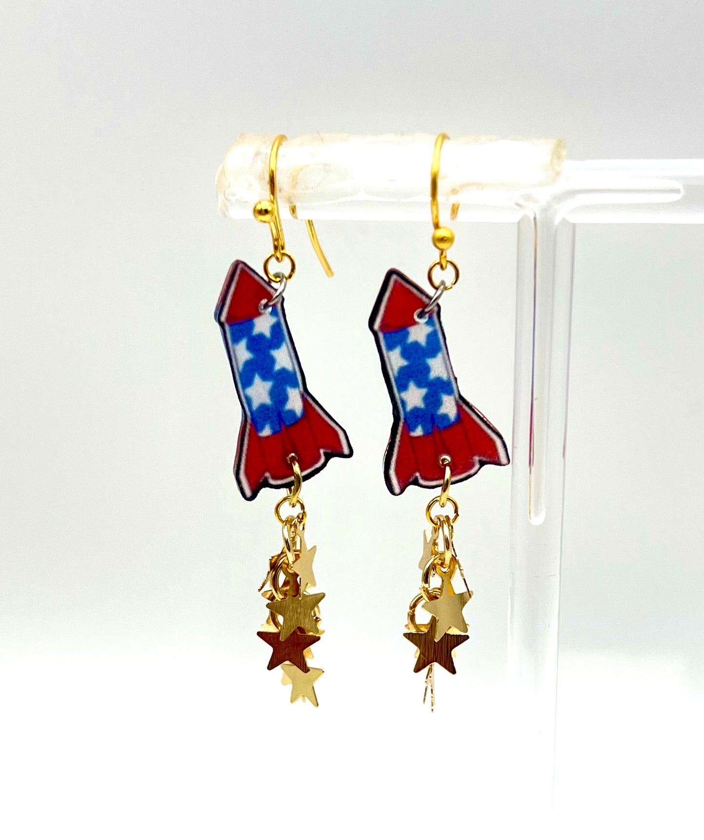 Patriotic Rocket Gold Star Earrings