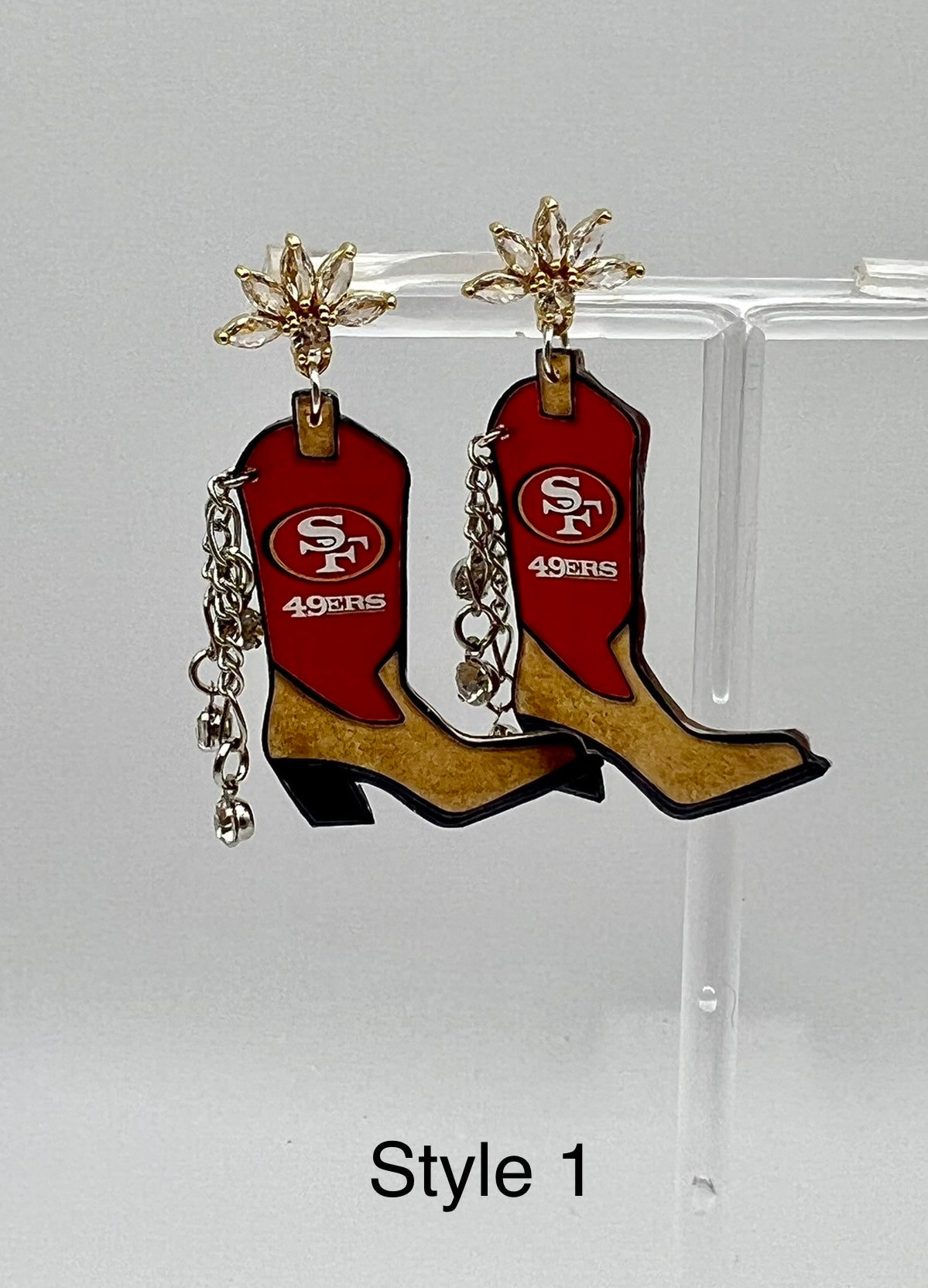 49ers Cowboy Boot Football Earrings