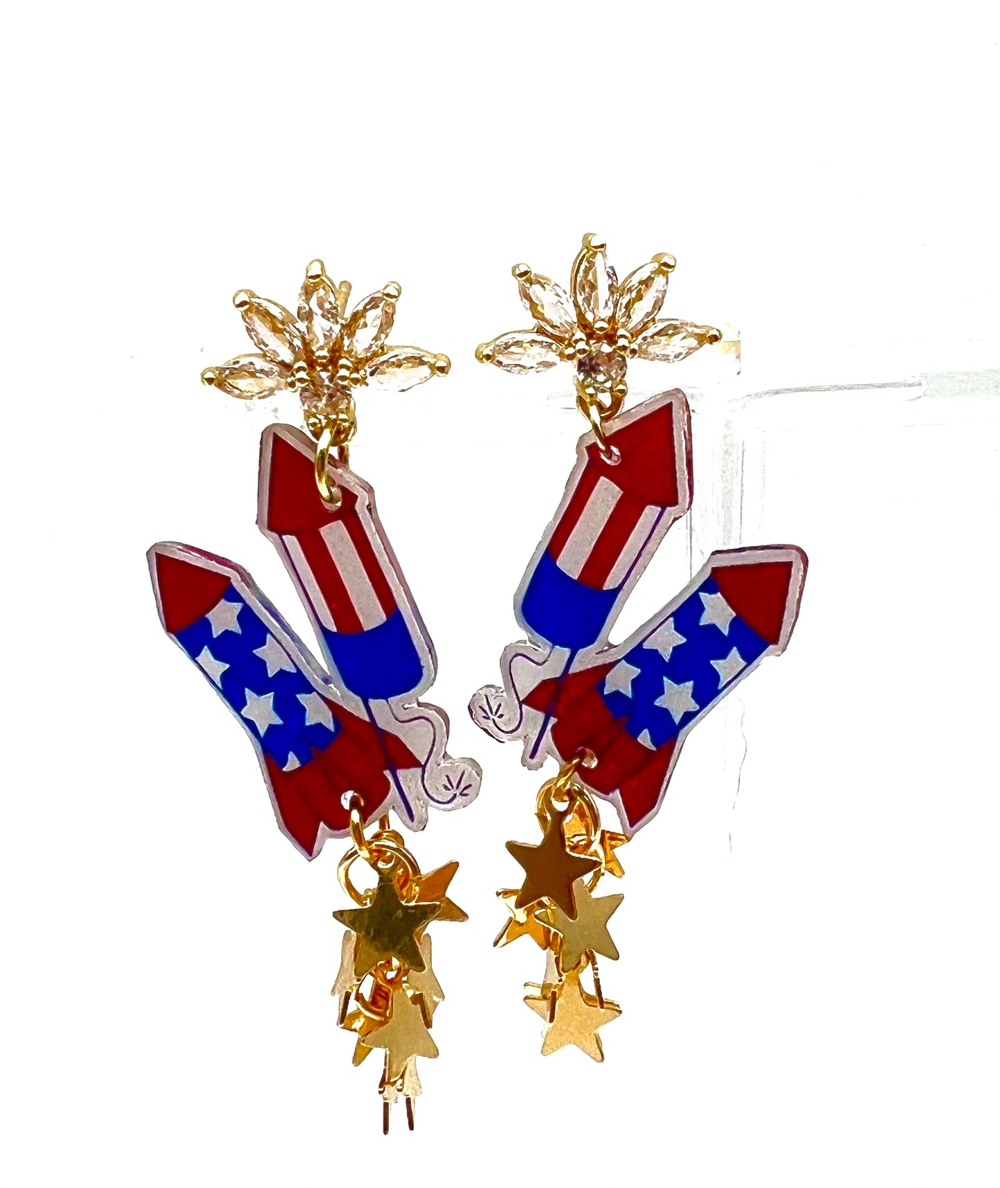 Patriotic Rocket Gold Star Earrings