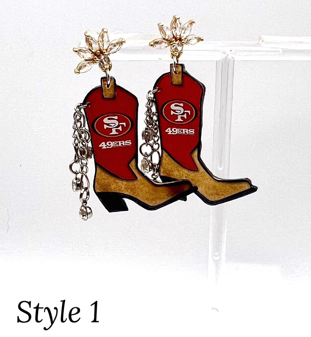49ers Cowboy Boot Football Earrings