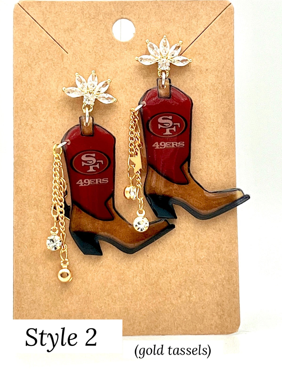 49ers Cowboy Boot Football Earrings